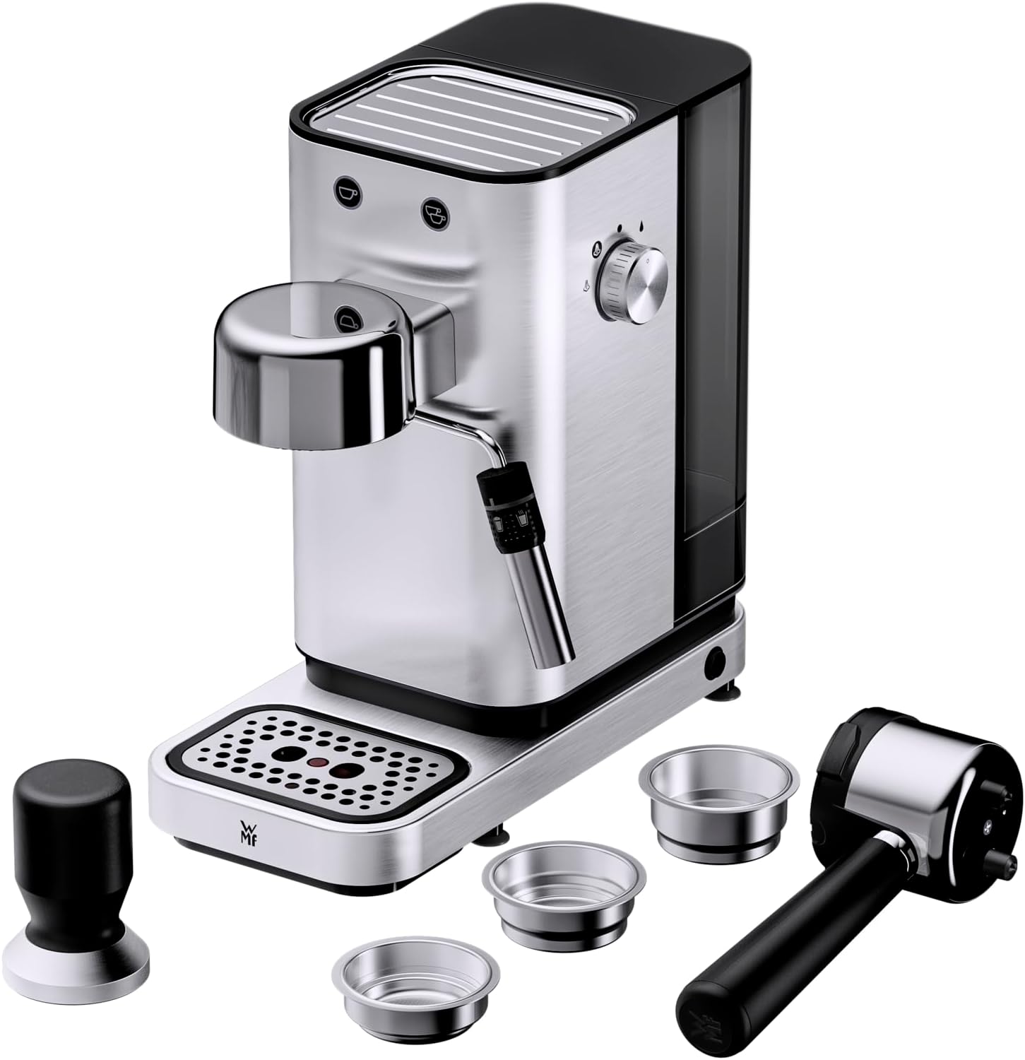 WMF Lumero Espressomaschine Siebträger 1400 Watt, Siebträgermaschine, 3 Einsätzen, für 1-2 Tassen Espresso, auch für Pads, 15 bar, Tassenabstellfläche, Milchaufschäumdüse, edelstahl matt