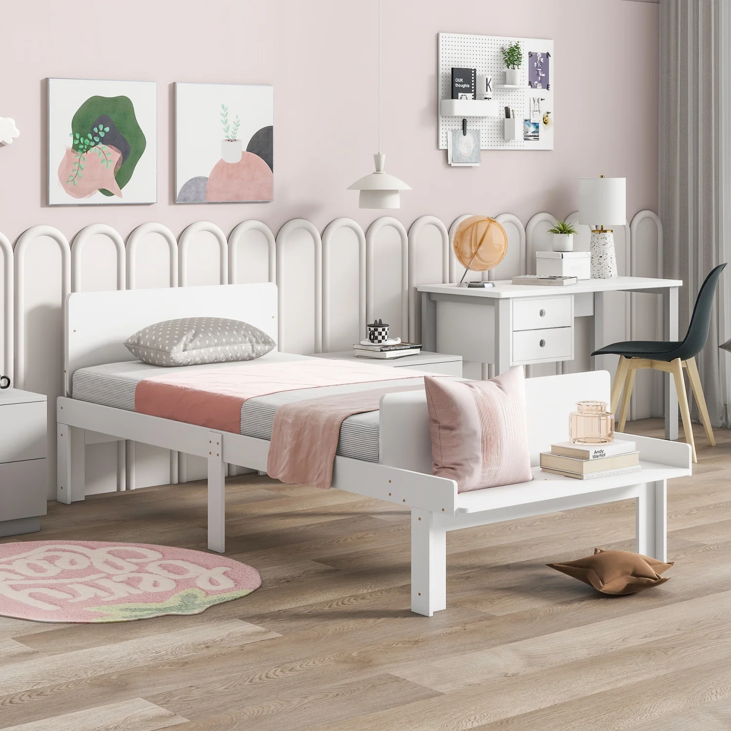 Elegant Eenpersoonsbed in Wit met Voetenbank �C Stijlvol en Comfortabel