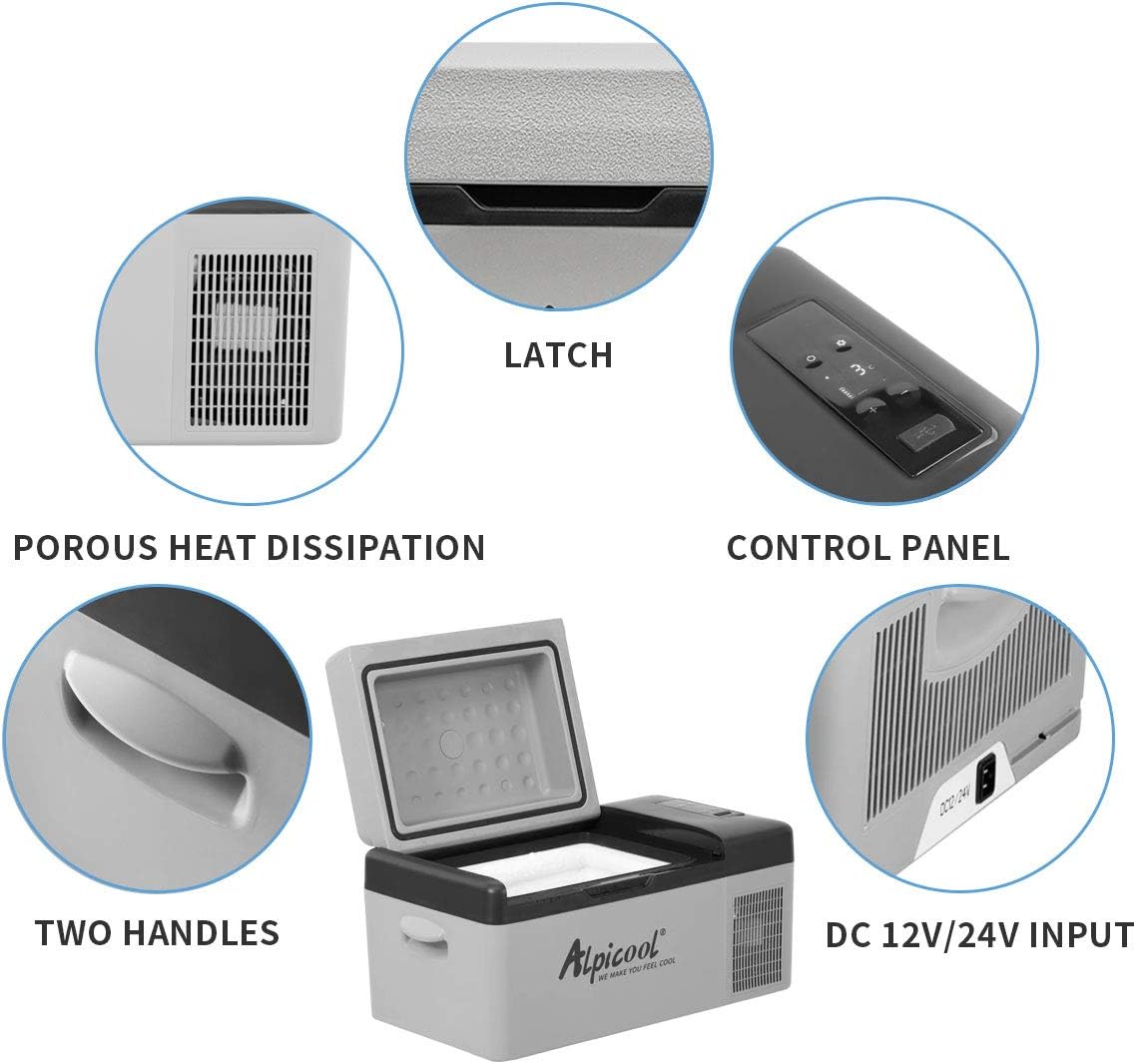 Alpicool C12 12L Cool Box 12 V Mini Fridge Electric Compressor Car Fridge Camping Freezer Box Small Portable for Car, Truck, Boat, RV with USB Connection