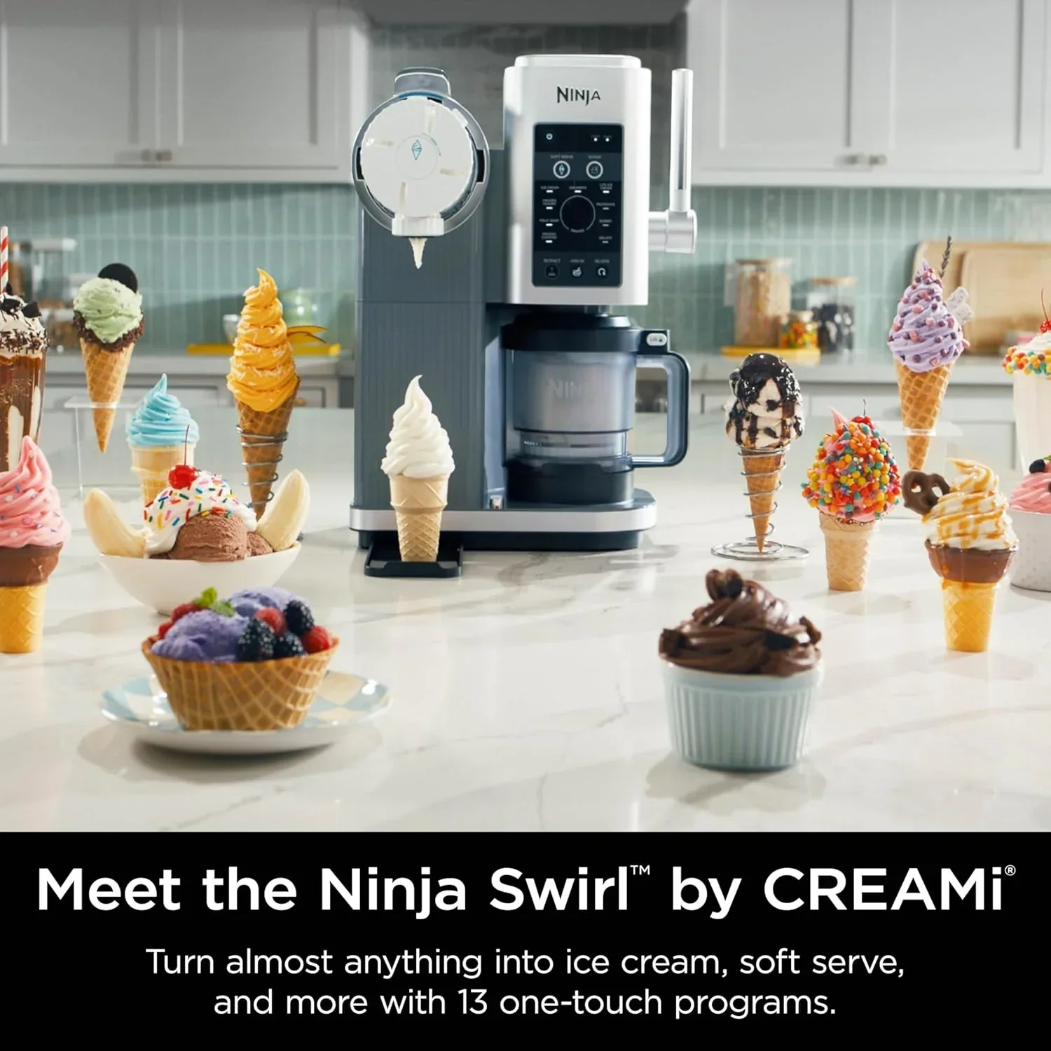 Ninja Swirl by CREAMi Ice Cream and Soft Serve Maker Frozen Yogurt Low Calories Program