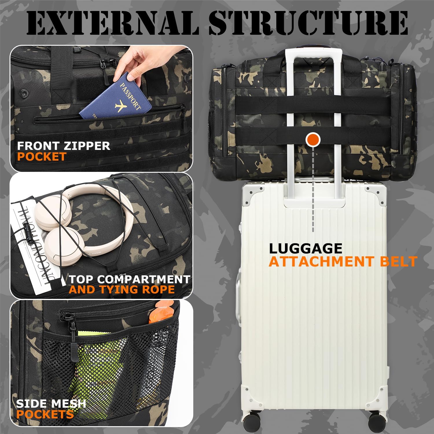 45 l Sport-Reisetasche, Dunkles Camo, 45 l Sport-Reisetasche