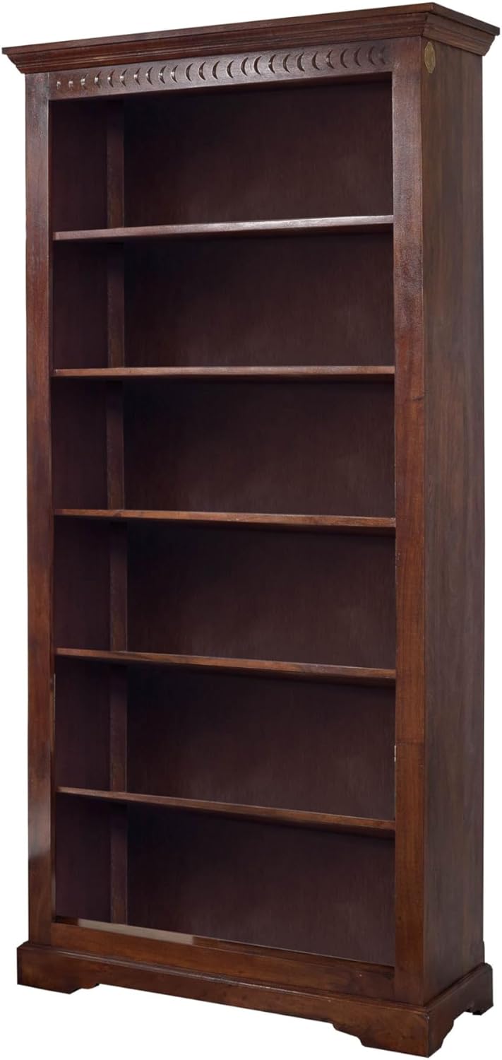 MASSIVMOEBEL24.DE | Oxford - massives Regal - lackiert | Nougat | Akazie | 6 offene Fächer | mit Kranz | 97x35x200 | Bücherregal Hochregal Standregal offenes Regal