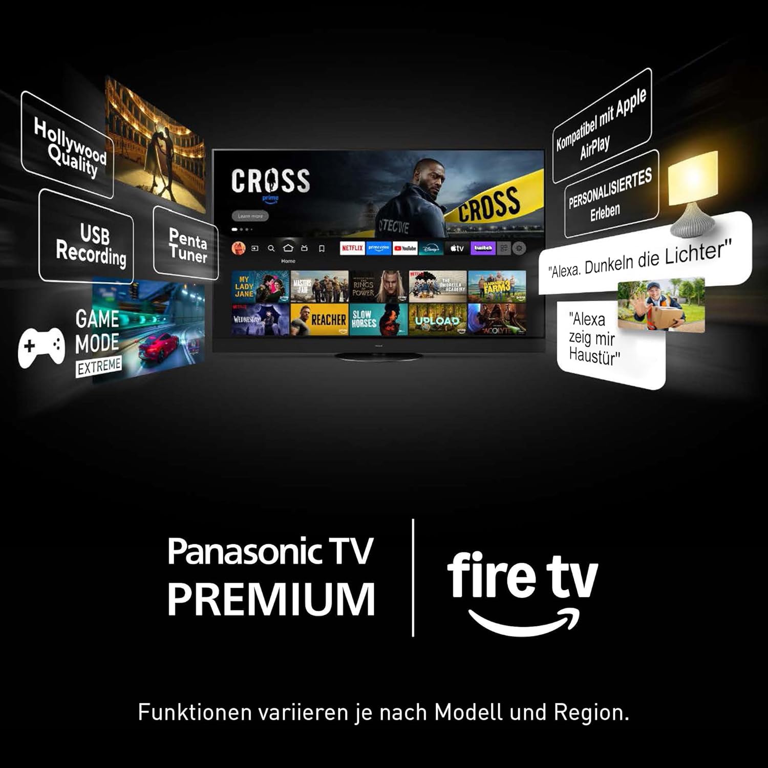 Panasonic Premium TV-50W85BEZ, W85B Serie, 50 Zoll, 4K Ultra HD QLED Smart TV, 2025, 120 Hz, Fire TV, Dolby Vision und Atmos, Game Mode Extreme, Alexa, Apple Support, Bluetooth, Schwarz