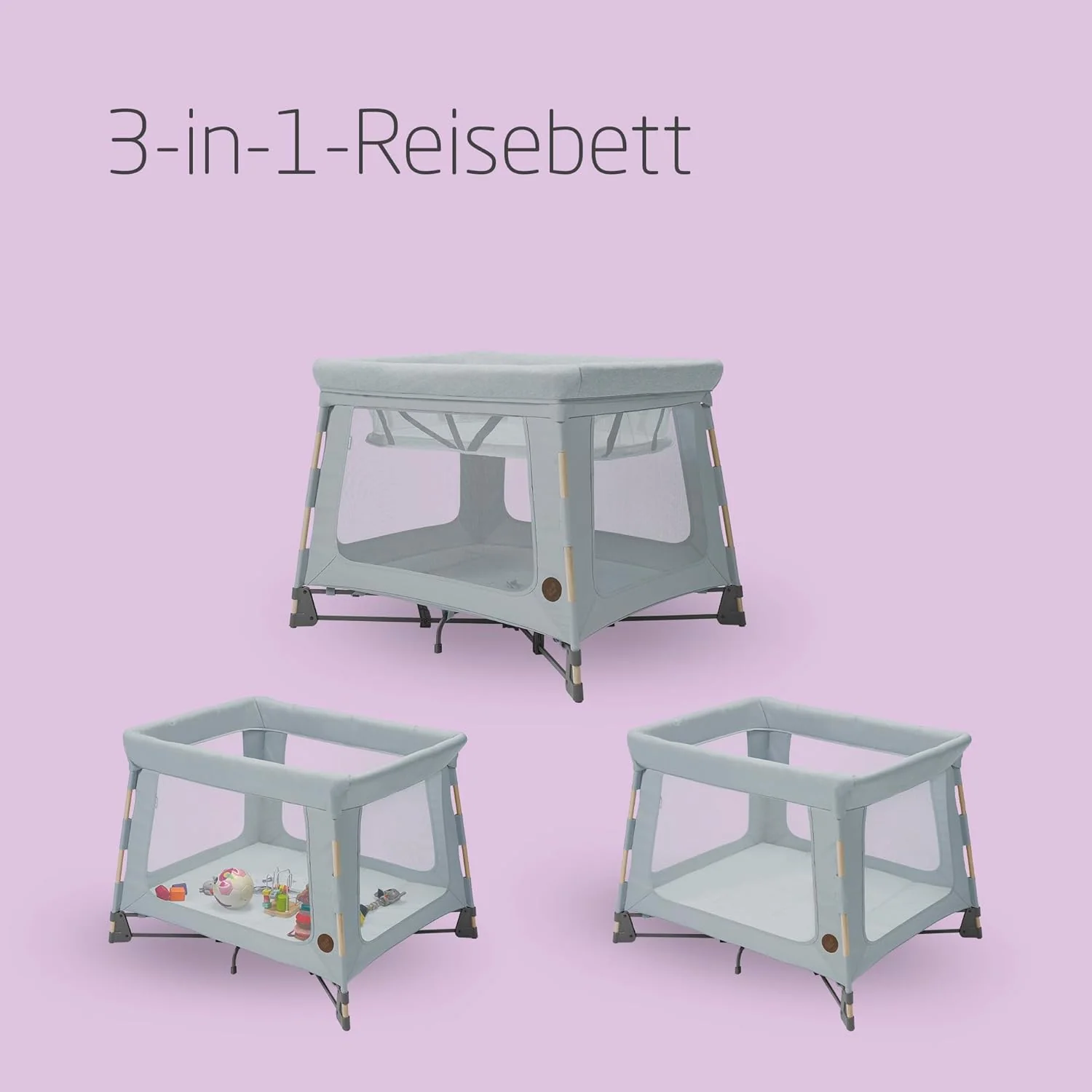 Maxi-Cosi Swift 3-in-1 reiswieg baby, wieg, 0-3,5 jaar, tot 15 kg, in hoogte verstelbare reiswieg, 2-in-1 matras, ultralicht, in 1 seconde inklapbaar, reistas, Eco Care, Beyond Grey