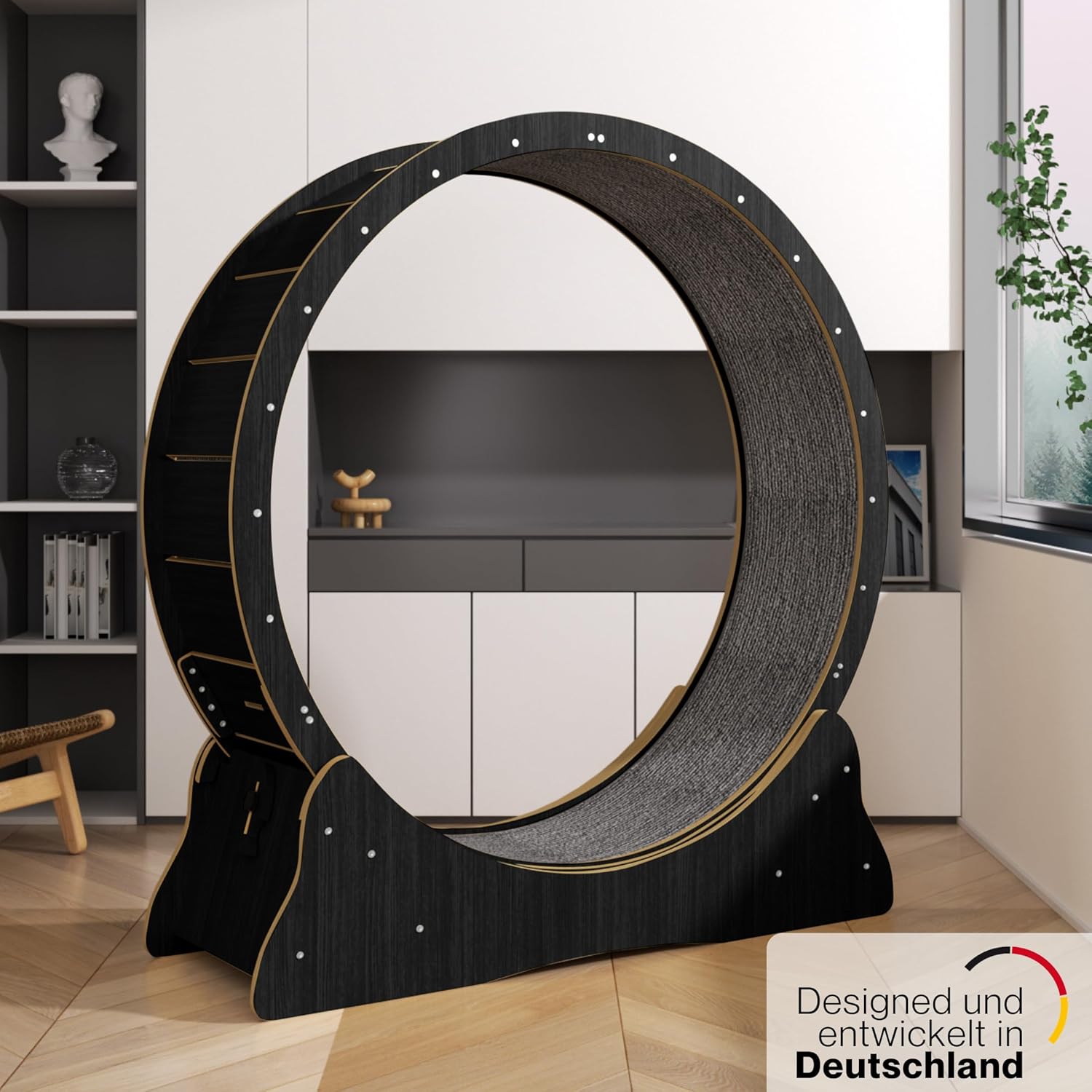 noviclass® Katzenlaufrad Baghira Groß XXL | 132cm Durchmesser Artgerecht für große Katzen | Kratzfest, stabil und leise | Gratis Spielzeug und E-Book | Geprüfte Qualität (Weiß)