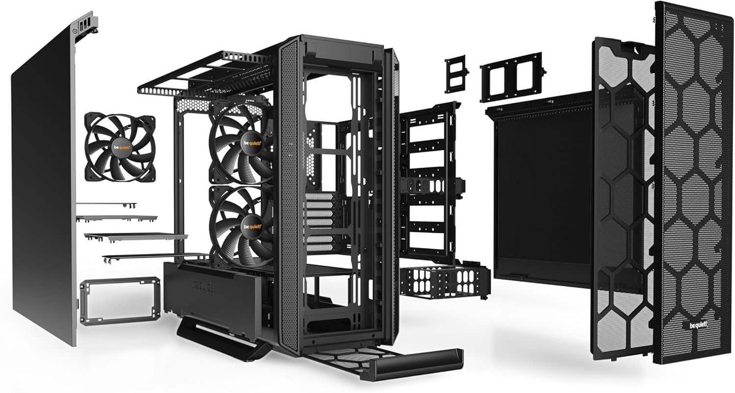 be quiet! Boîtier PC Silent Base 802 Black, 3 Ventilateurs Pure Wings 140 mm, 2 capots supérieurs et Avant interchangeables, Plateau de Carte mère découplé