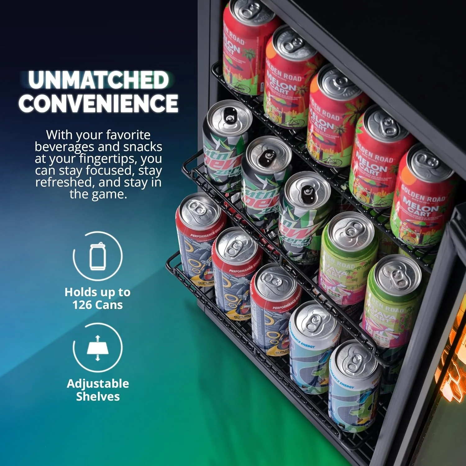 Beverage Refrigerator Cooler | 126 Cans Free Standing with Right Hinge Glass Door | Mini Fridge Beverage Organizer Perfect For Beer, Wine, Soda, And Cooler Drinks