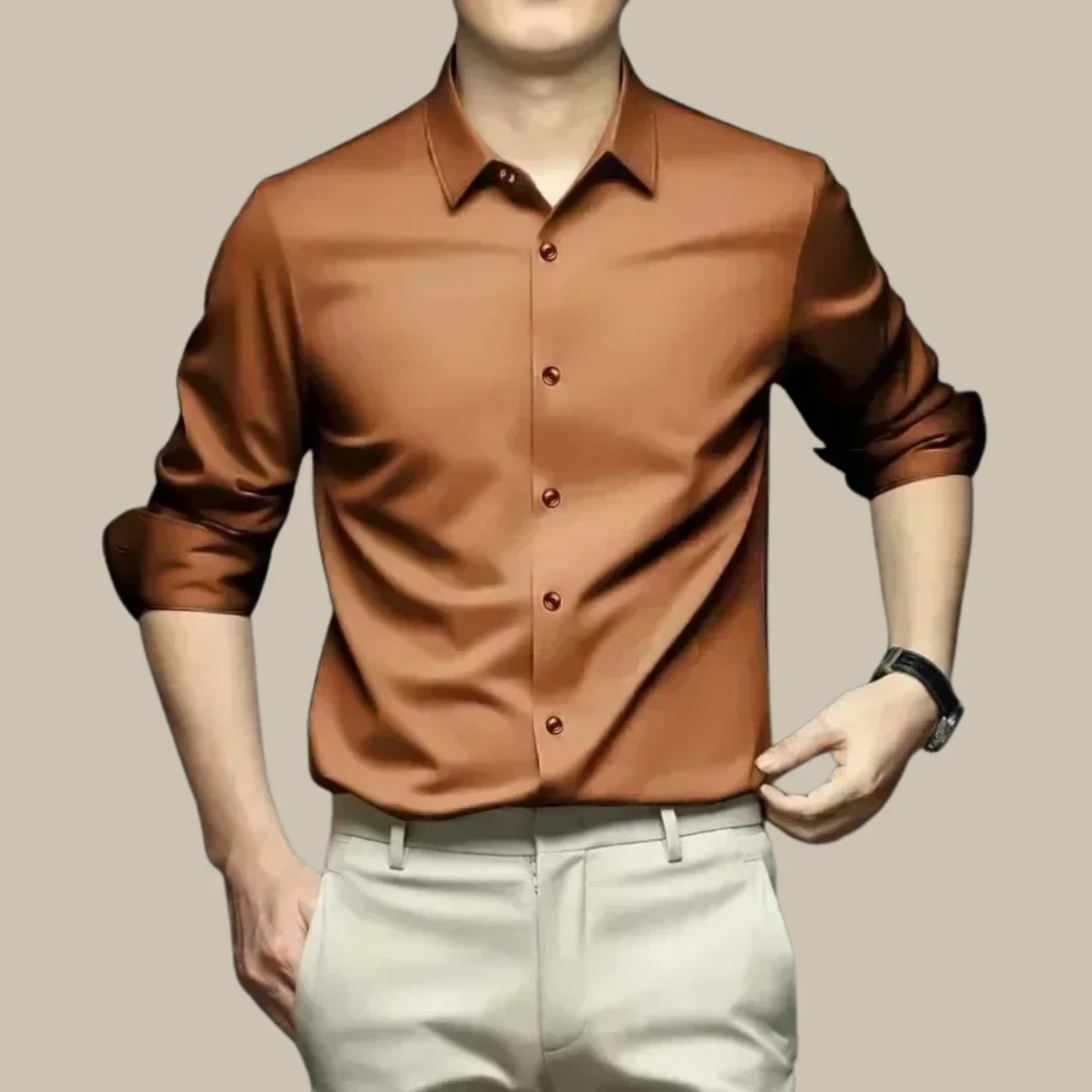Herren Seidenhemd Langarm | Elegantes Business Hemd mit Tailored Fit | Weiches Seidengewebe f��r B��ro und festliche Anl?sse