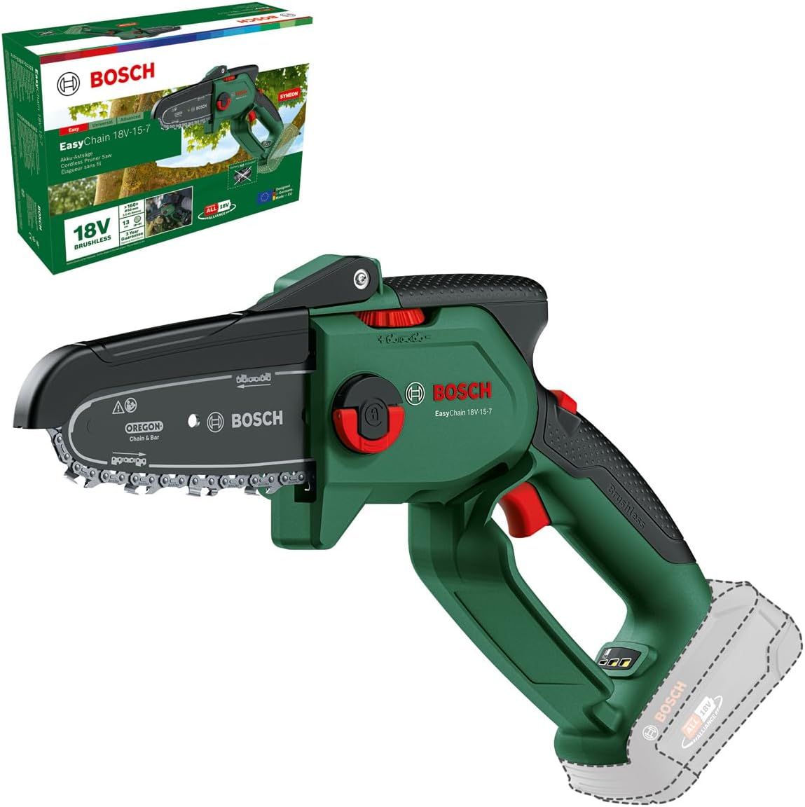 Bosch 18V Cordless Brushless Compact Pruning Chainsaw for Wood Cutting, Tool Only