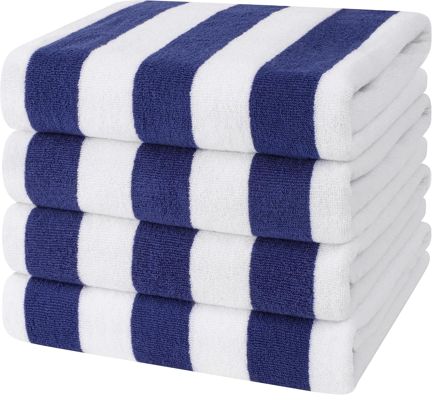 4-Pack Cabana Stripe Extra Large Quick-Dry Cotton Beach Towels - Navy Blue