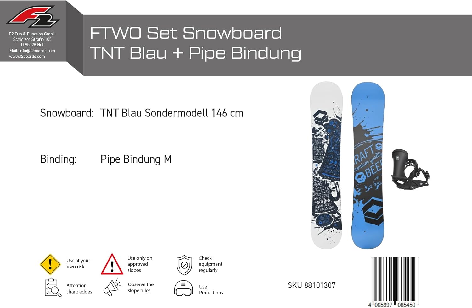 FTWO Set Snowboard TNT Blau 146cm mit Pipe Bindung M Sale