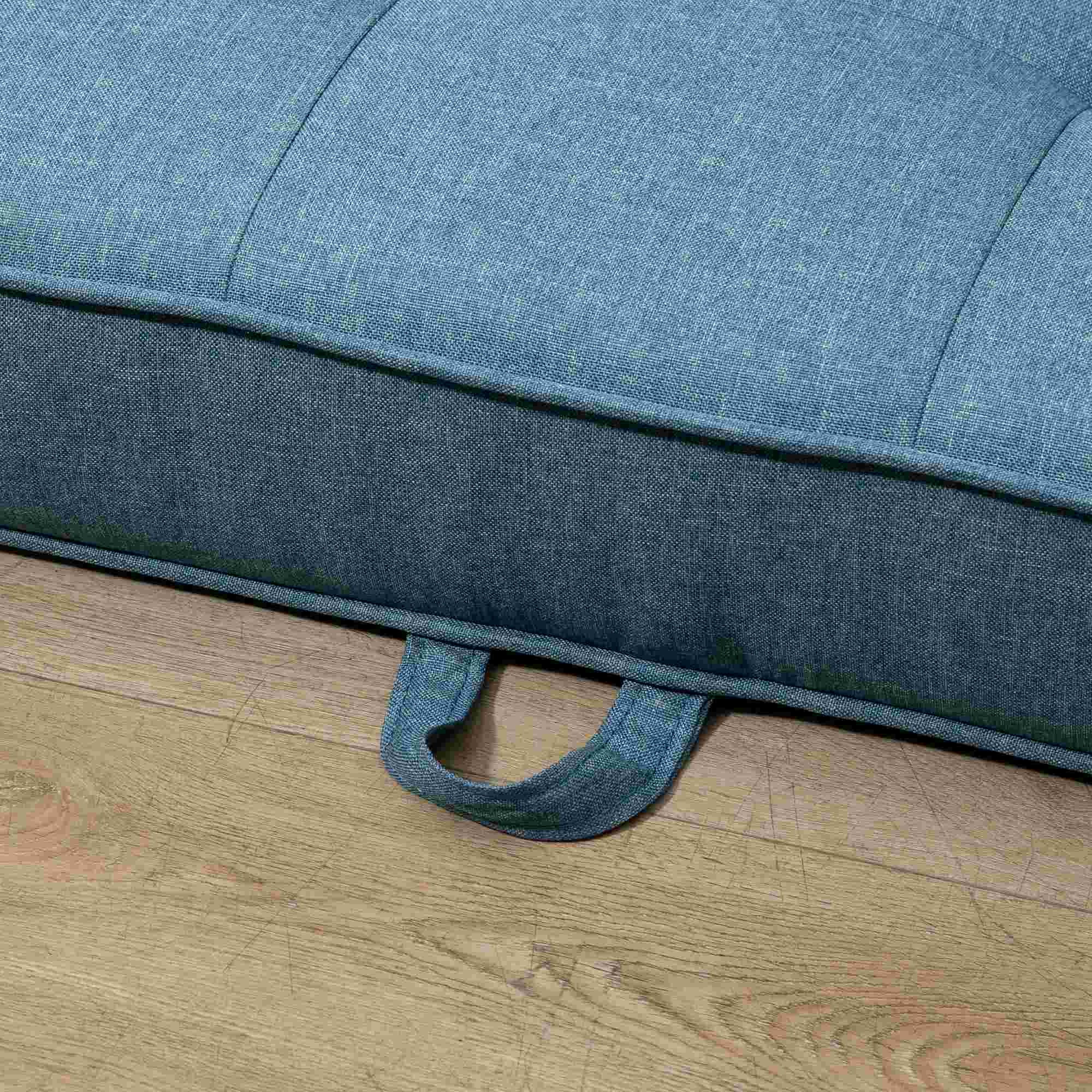 slaapbank, opklapbare sofa 2-zits, stoffen slaapbank, sofa met slaapfunctie, linnen touch, rubber hout, blauw, 147.5 x 75 x 85 cm