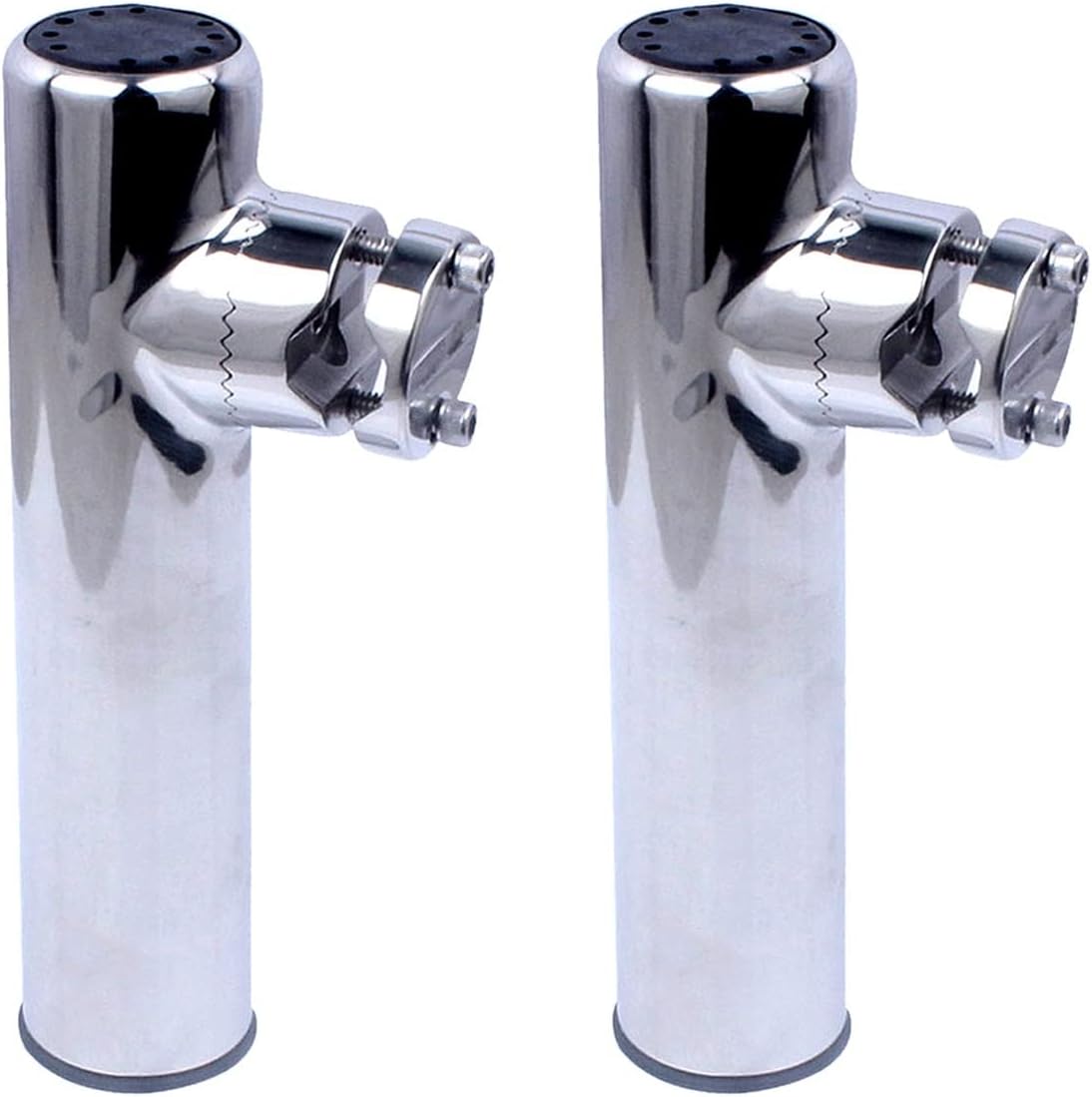 Angelrutenhalter, 2 x Bootszubehör, Edelstahl, Angelausrüstung, drehbarer Rutenhalter mit Klemme für Rohre, 22 mm - 26 mm, mit Auskleidung, Bootszubehör
