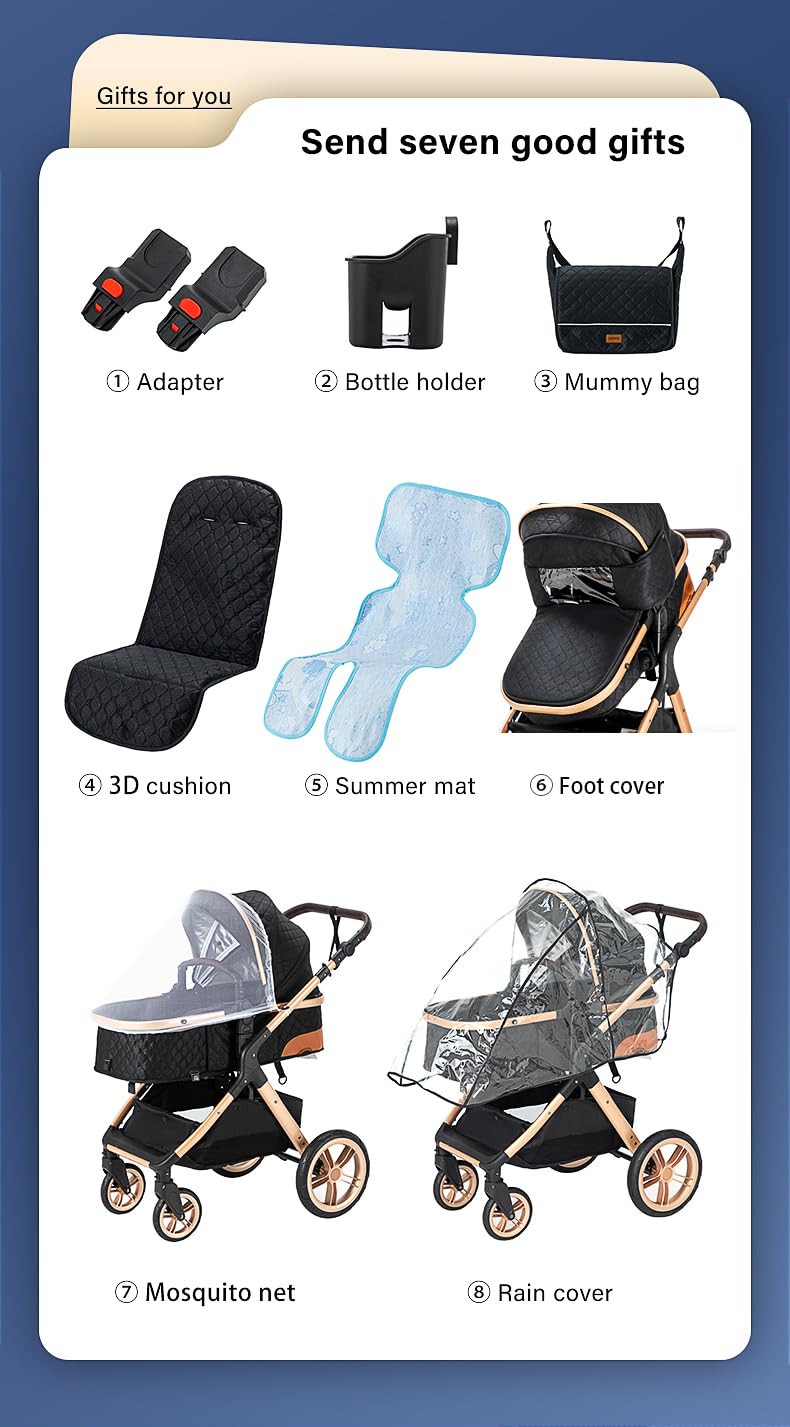 YAZOCO kinderwagen 3 in 1, Zusammenklappbar kinderwagen mit Wickeltasche,Komplettset Becherhalter,Moskitonetz, Fußabdeckung,Sitzzubehör (4 Rosa)