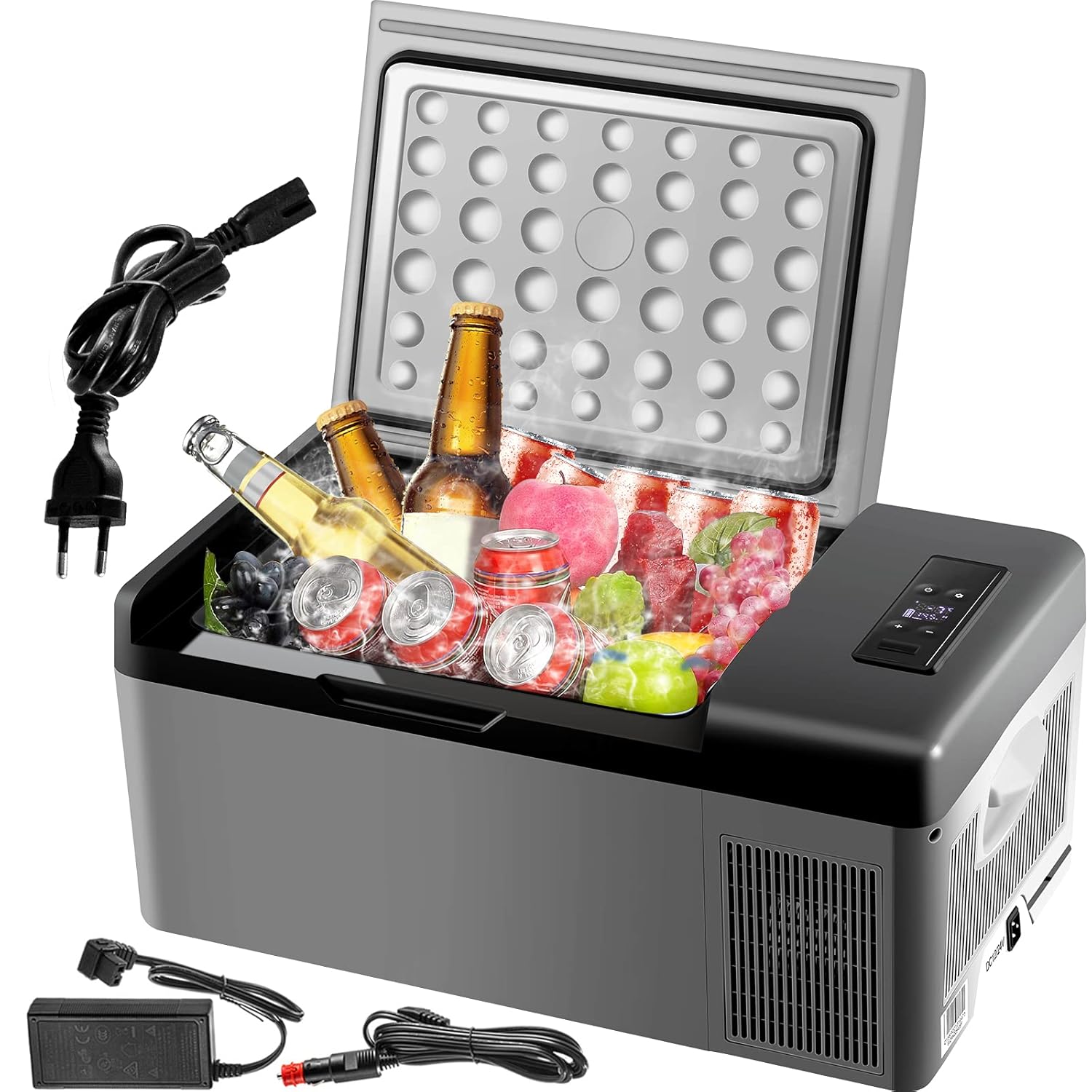VEVOR Mini Réfrigérateur Électrique Voiture Portable 15 L 45 W 12/24V CC 100-240 AC Coque Plastique ABS -20℃~ 10℃ pour Camping Maison 598x320x260 mm