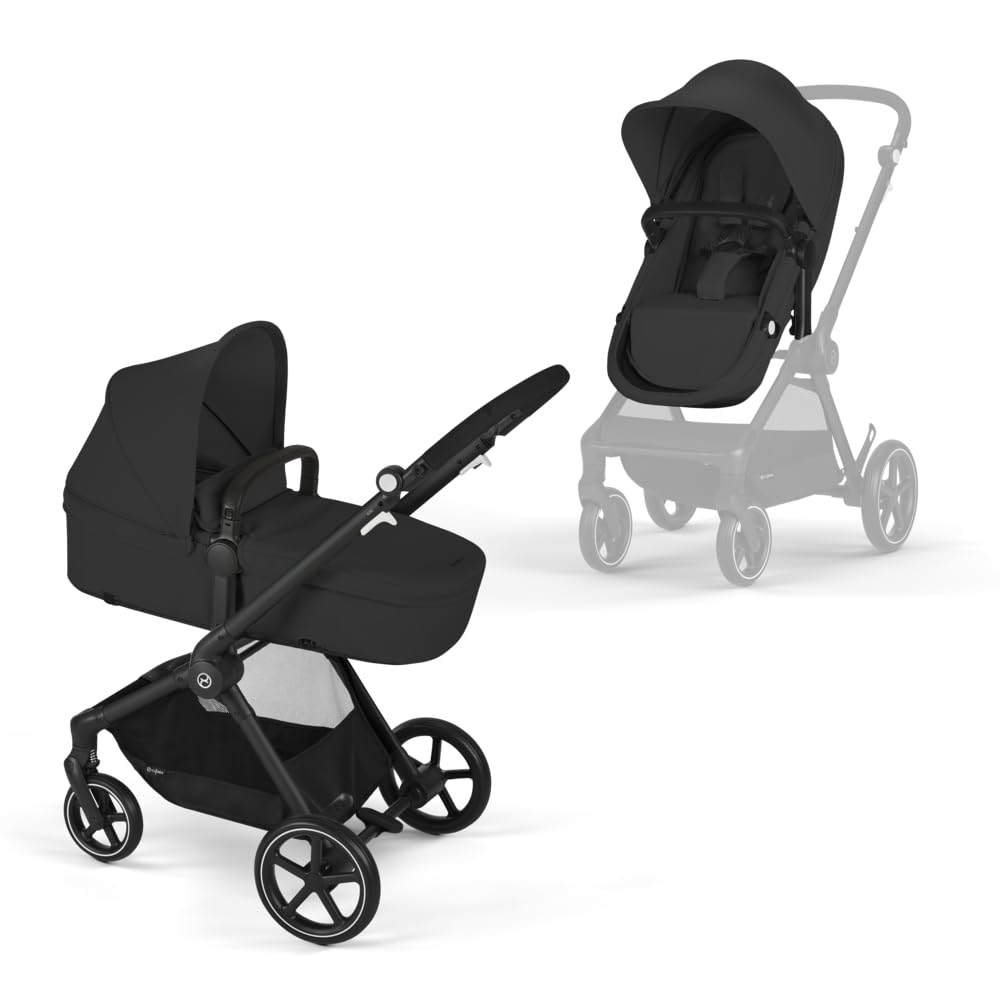 CYBEX Gold Kinderwagen EOS Lux 2-in-1, Reisesystem, Ab Geburt bis 22 kg (ca. 4 Jahre), Moon Black