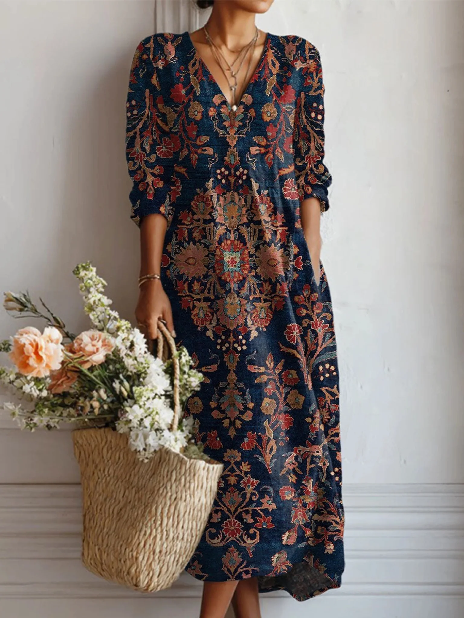 Damenkleid mit praktischen Taschen | Bequemes Freizeitkleid aus atmungsaktivem Stoff | Lockere Passform f��r den Alltag und
