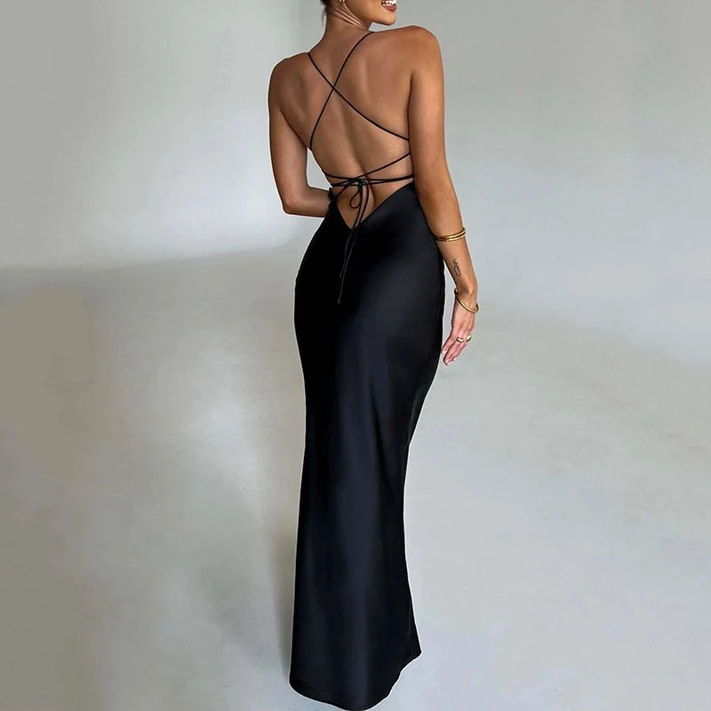 Satin-Maxikleid mit ��berkreuzten Tr?gern f��r Damen