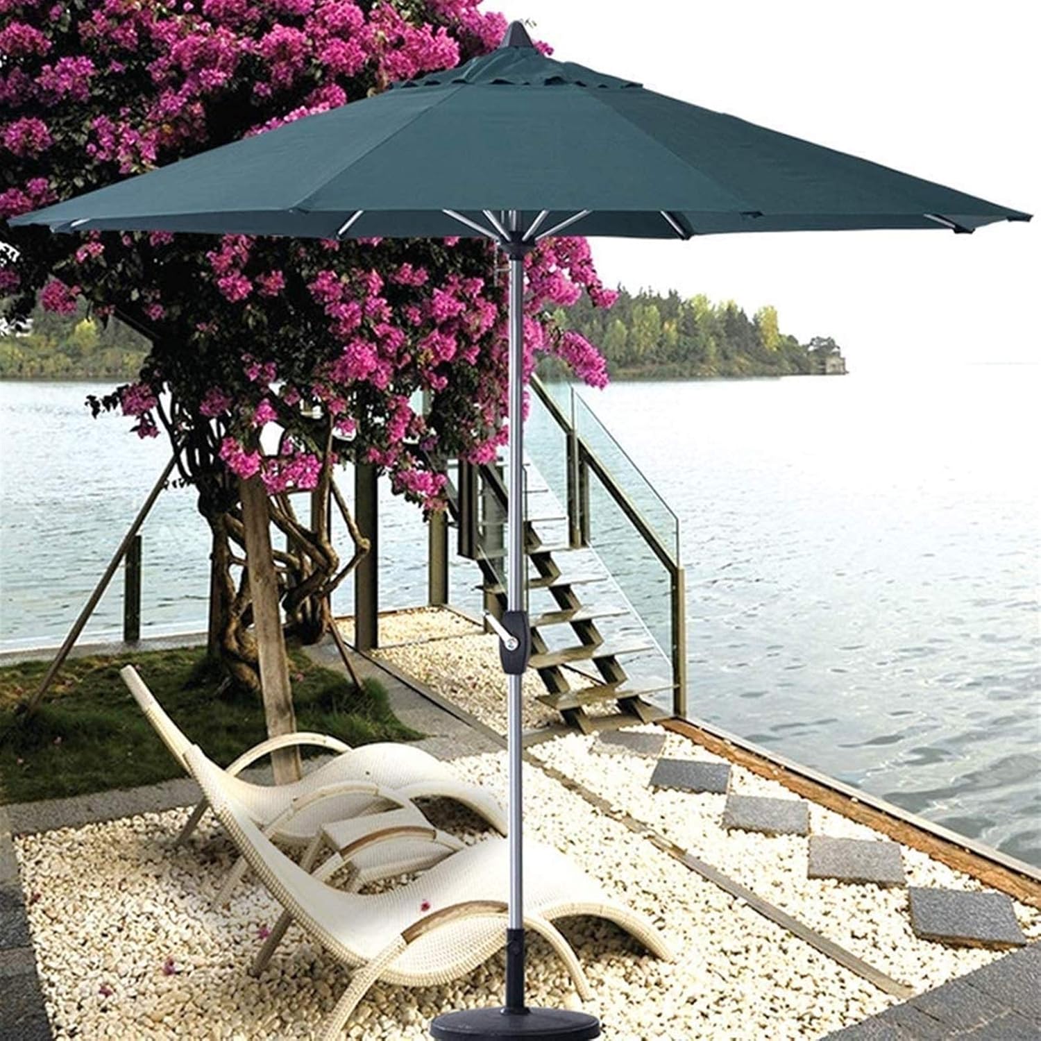 Garten Parasole Outdoor Garten Parasole 2,7 m Aluminium Oktagonaler Regenschirm Baldachin mit Kurbelgriff UV -Widerstand für Strand/Pool/Terrasse/Außenunterkunft Regenschirme mit Parasol -Basis