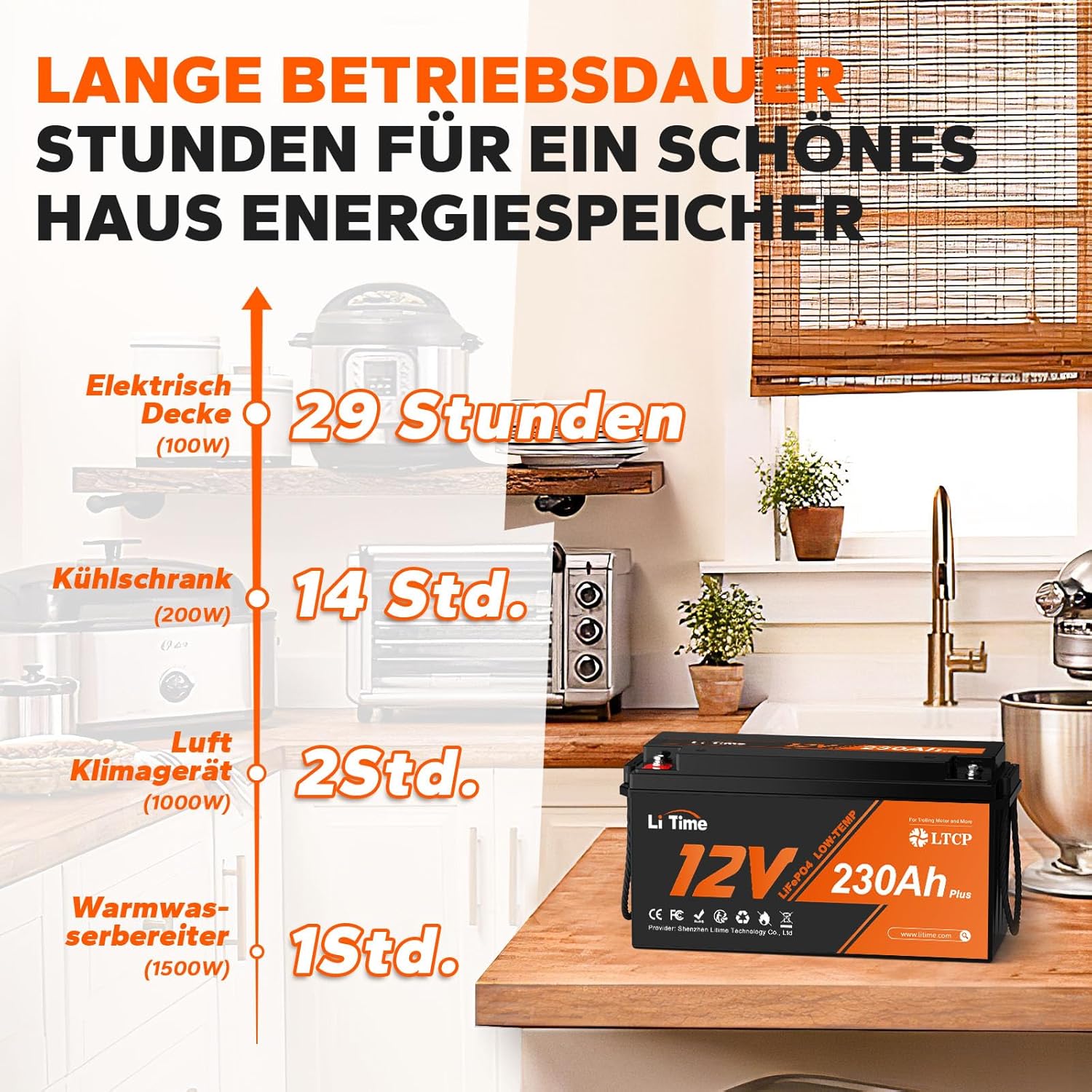 Litime 12V 230Ah Plus LiFePO4 Batterie Low-Temp-Schutz Eingebautes 200A BMS, Max 2944Wh Energie, Lithium-Eisenphosphat Batterie Perfekt für Womo, Camping, Solaranlage, Boot, Hausenergiespeicher