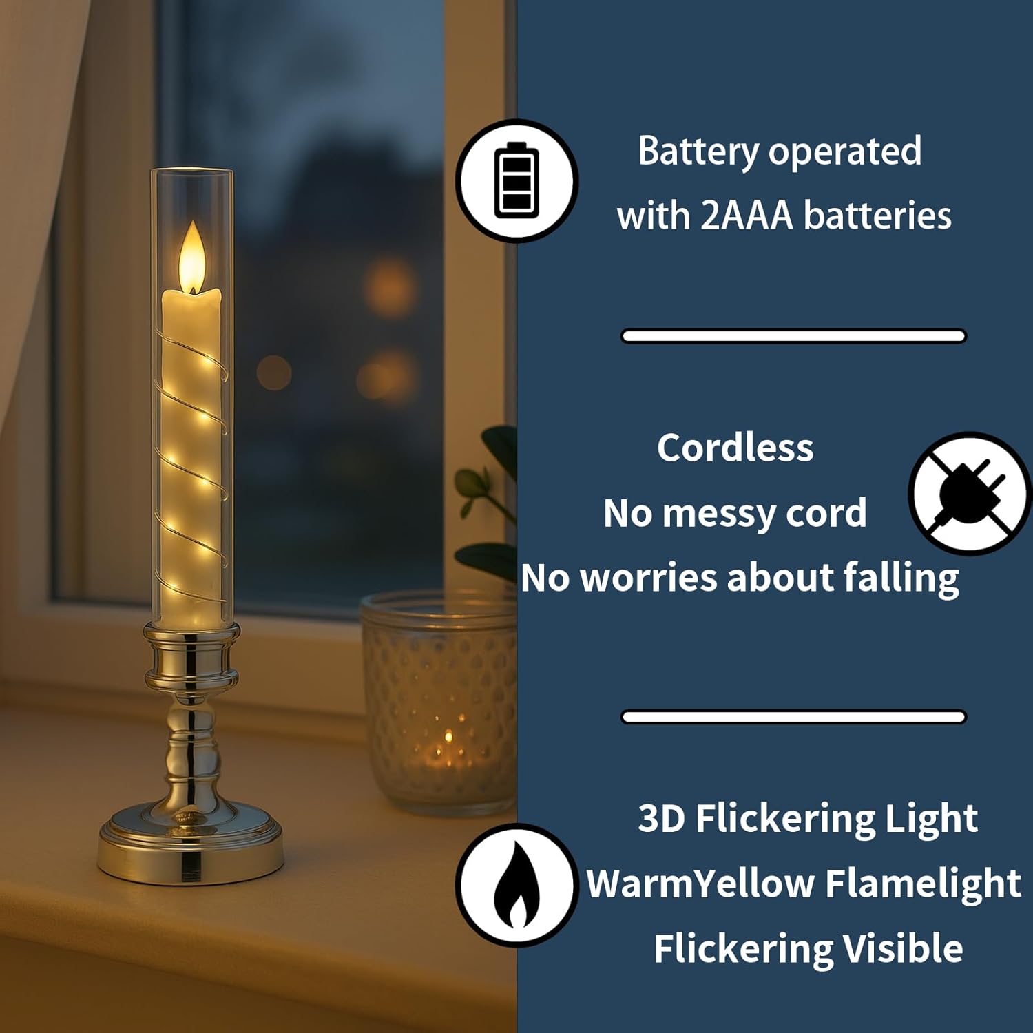 Flammenlose Kerzen mit Fernbedienung und Timer, flackernde LED-Kerzen mit eingebetteter Sternschnur, goldfarbene batteriebetriebene Kerzen, Heimdekoration für Hochzeit, Zuhause, Tisch, Fenster