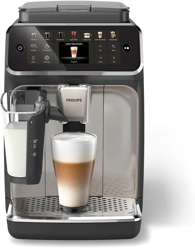 Philips 4400 Series Fully Automatic Espresso Machine, LatteGo Milk System, Integrated Grinder, 12 Hot & Iced Coffee Pre-Sets, Quick Start, SilentBrew, 15-Bar Pressure, Black Chrome (EP4444/90)