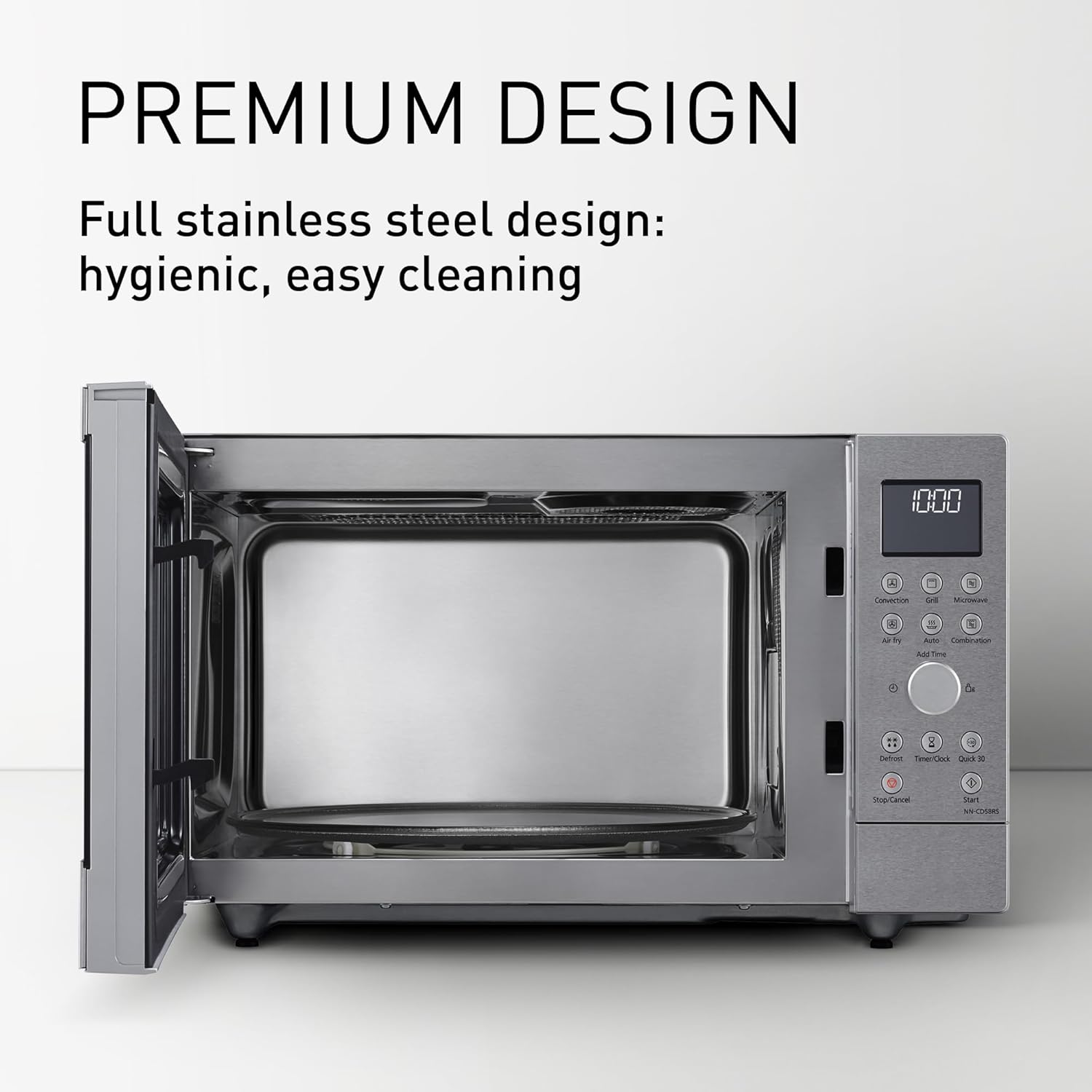 Panasonic NN-CD58RSEPG 27L 4-in-1 Kombi-Mikrowelle mit Airfryer Modus und Garkorb, 1000W Inverter, 1300W Grill, Umluft, 19 Automatikprogramme, Edelstahl