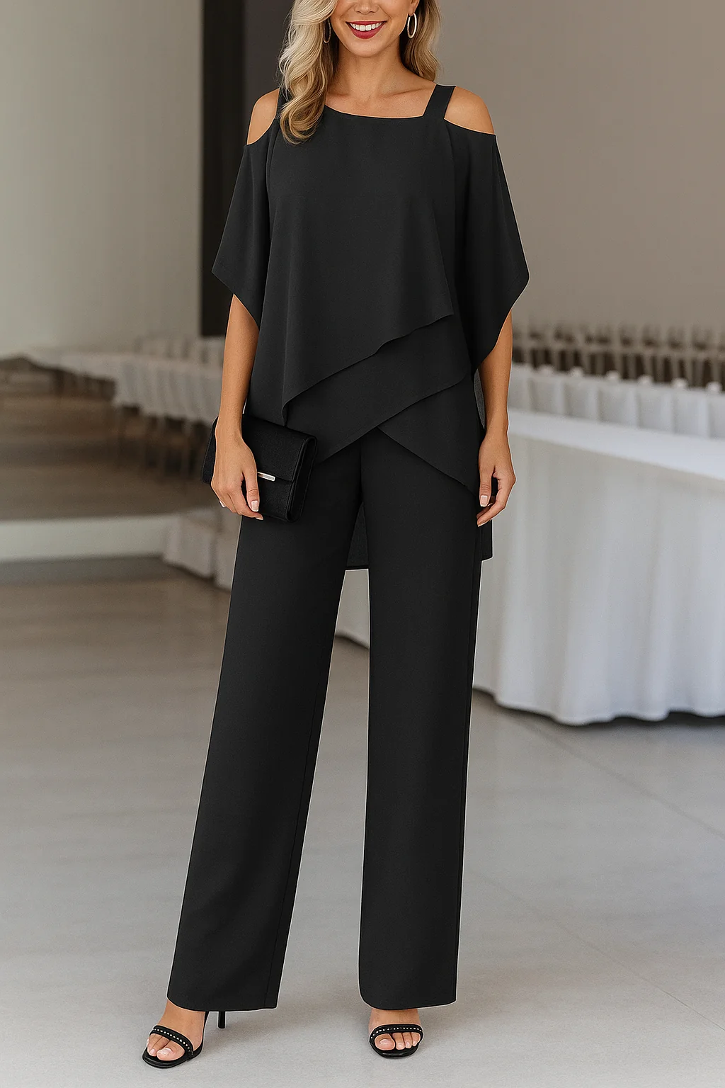 Damen Jumpsuit mit weitem Bein und Bindeg��rtel | Eleganter Einteiler mit langen ?rmeln f��r besondere Anl?sse und Alltag