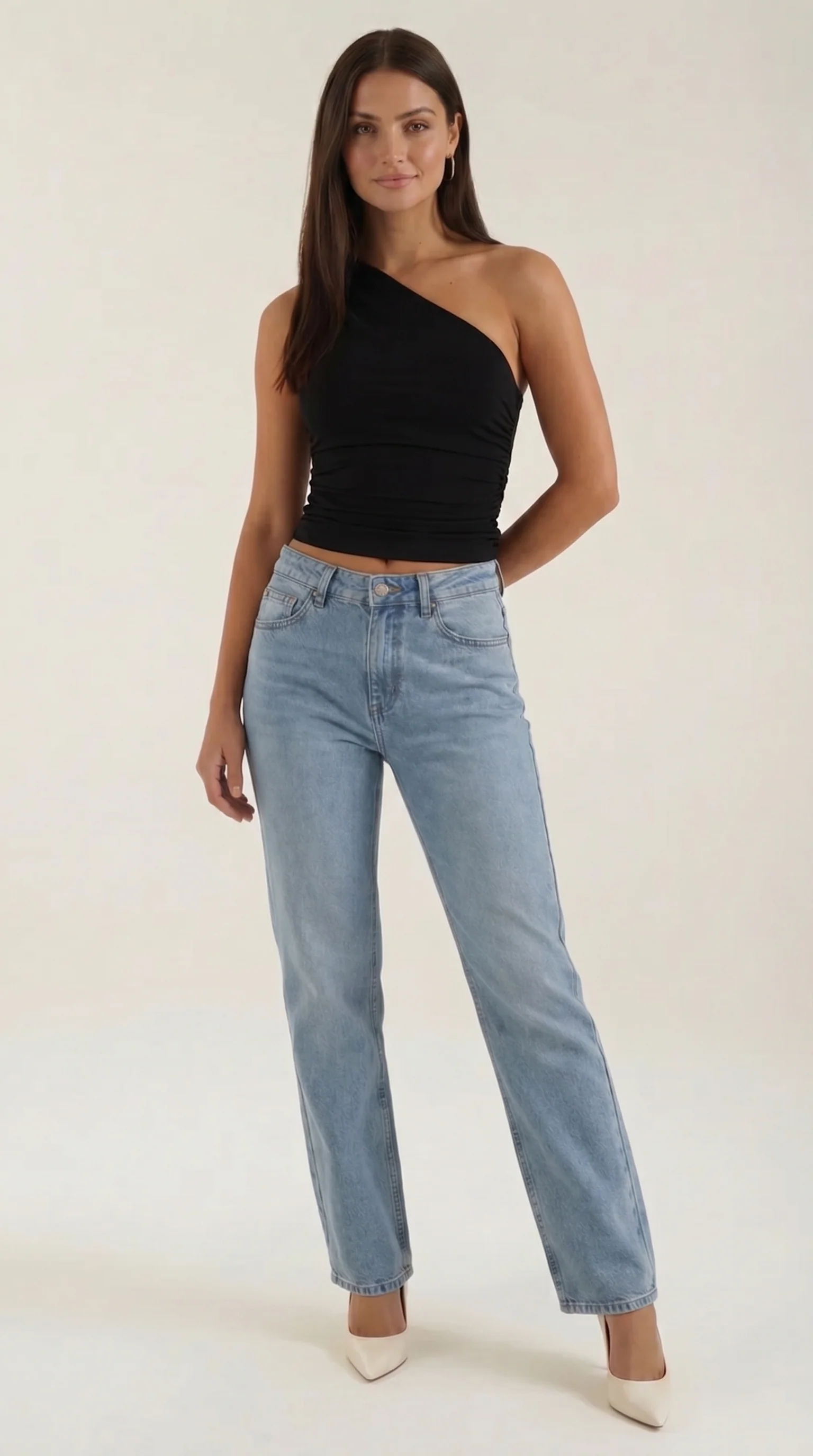 ?rmelloses One-Shoulder-Top mit seitlicher Raffung