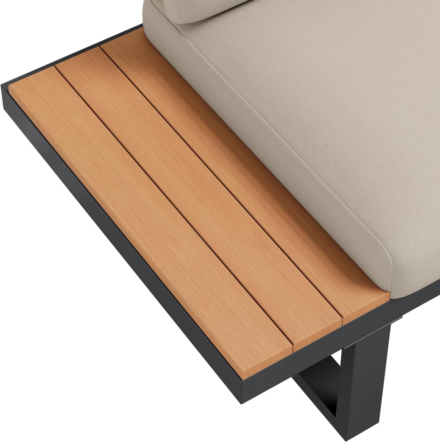 Gartenmöbel-Set, Eckstellung, mit Verstellbarer Neigungsfunktion (5-stufig, bis 55°), verzinktes Stahlrohr, Tischplatte aus Kunststoffholz, mit Zwei Couchtischen, Beige + grau