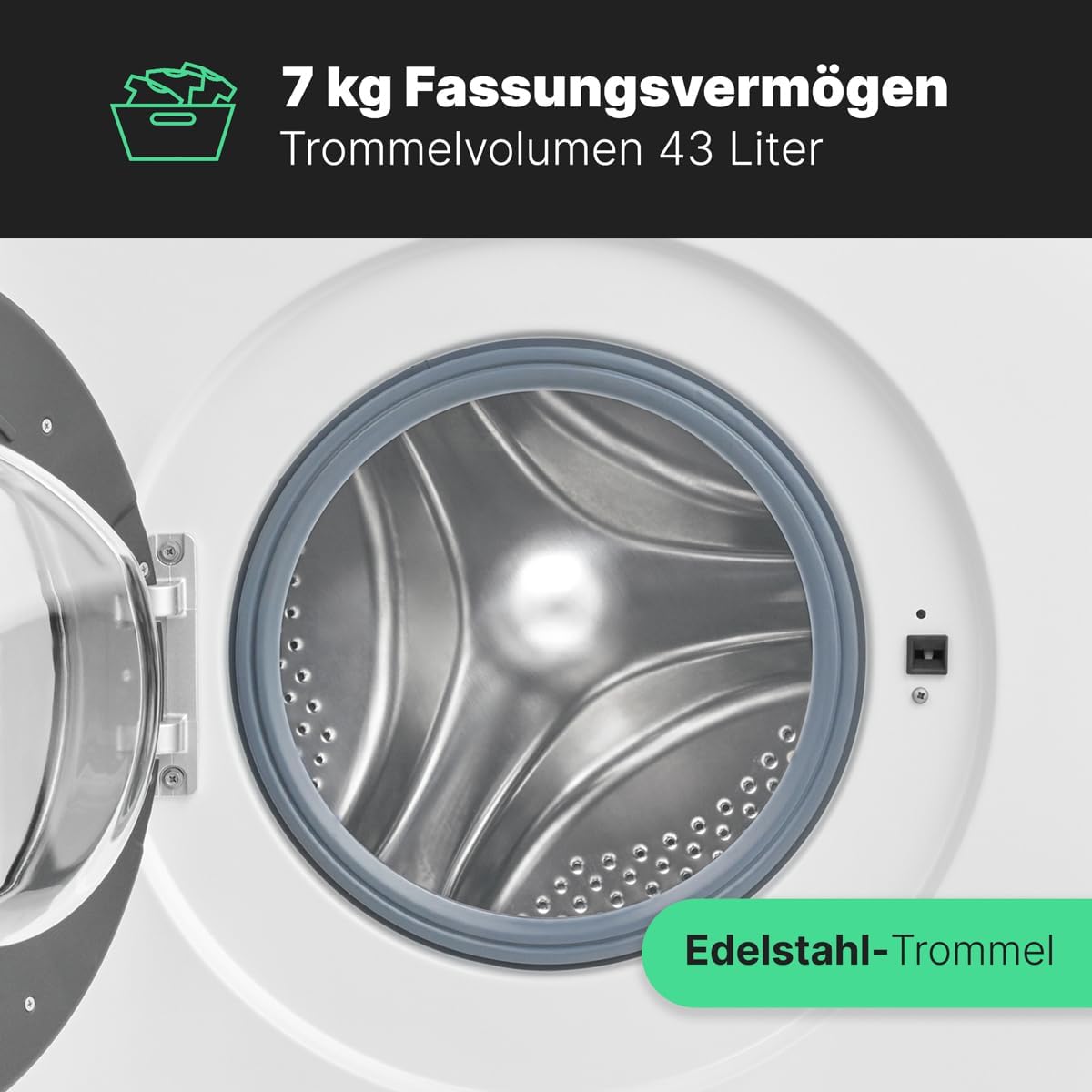 Bomann Wasmachine 7kg | maximaal 1400 tpm | 10 jaar motorgarantie | Effici?nte, stille en duurzame invertermotor | 15 programma's | Eindtijd Netnummer | LED-scherm | Wasmachine | WA 7175 wit