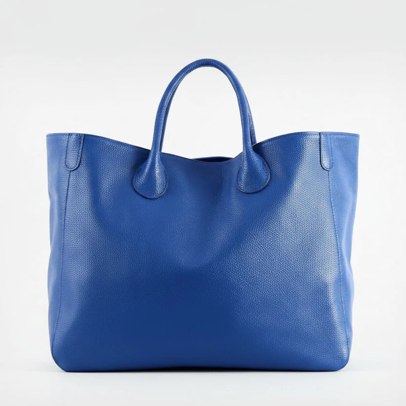 Blue Oversized Large Classic Top Grain Leather Tote Bag