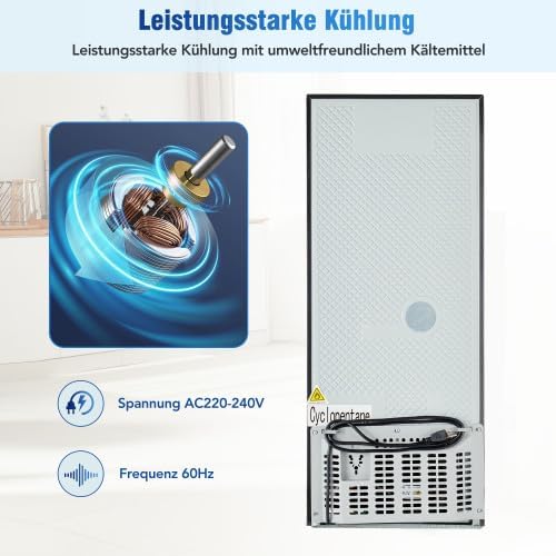 Merax Retro Kühlschrank mit Gefrierfach – 106L Mini Kühlschrank, 60L Kühlschrank + 46L Gefrierschrank, 7 Temperatureinstellungen, LED-Licht, Silber-Tür, 166 kWh/Jahr, Energieklasse E