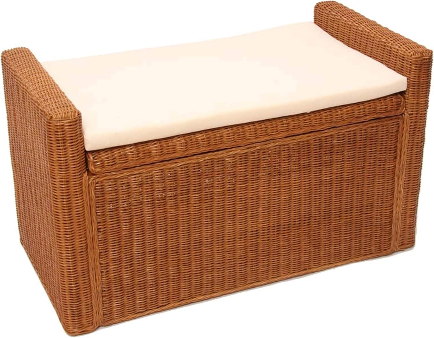 Mendler Aufbewahrungstruhe M92, Truhe Sitzbank Garderobenbank, Kissen Kubu Rattan 88cm - honigfarben
