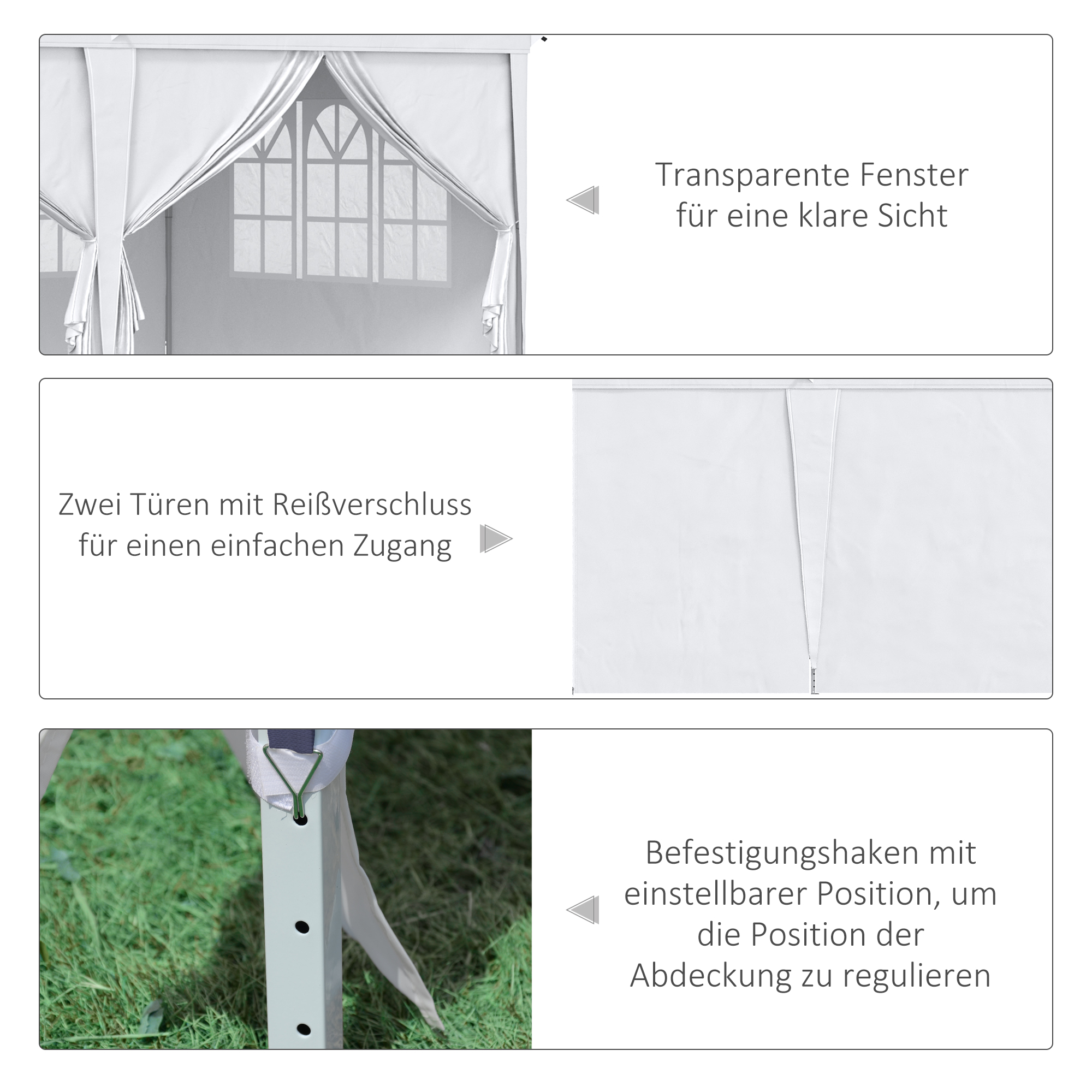 Outsunny Vouwtent van 6 x 3 m, verwijderbare zijwanden, grote ramen, deuren met ritssluiting, stalen frame, wit