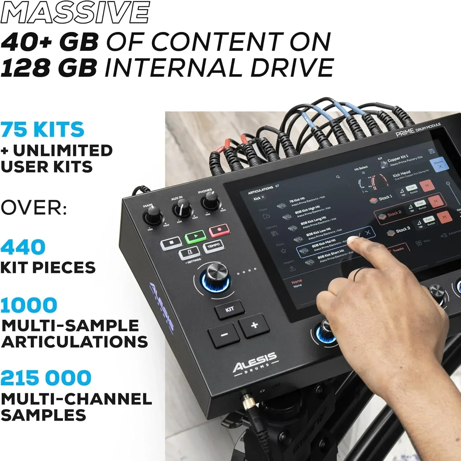 Alison Strata Prime Electronic Drum Set with Touch Screen Dual Area Grid Head