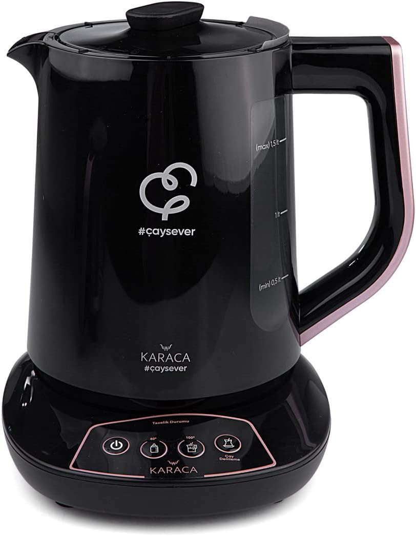 Karaca Çaysever Sprechende Teekanne und Wasserkocher 1700W, Rosegold, BPA-frei, 1,5L Wassertank, 0,8L Teekanne, Automatische Warmhaltefunktion, Geeignet für Babynahrung