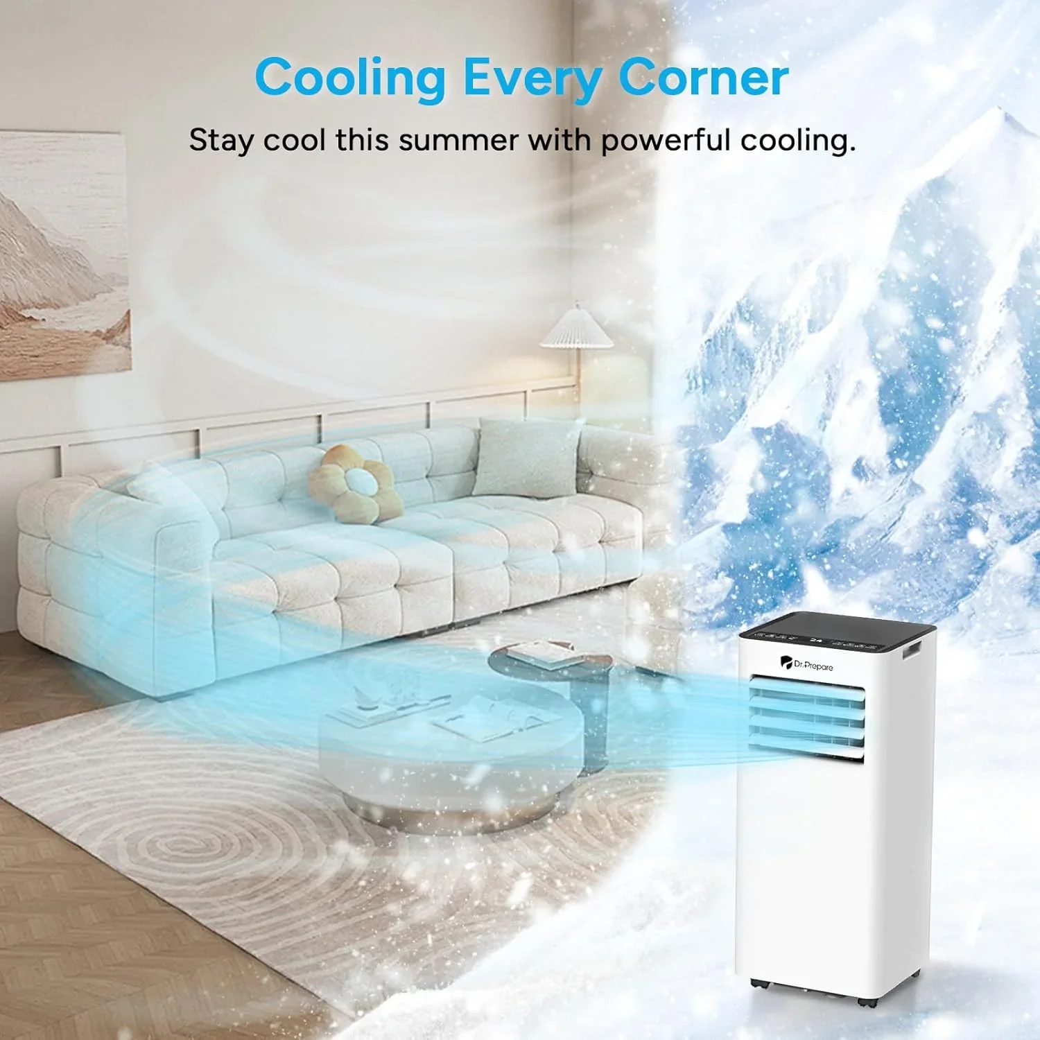 DR.PREPARE Mobiles Klimager?t 9000 BTU mit APP, 4 in 1 Mobile Klimaanlage mit Abluftschlauch, K��hlen&Ventilieren&Entfeuchten, Ventilator & Schlafmodus mit Fernbedienung, K��hlt bis zu 30m2, 1-24H Timer
