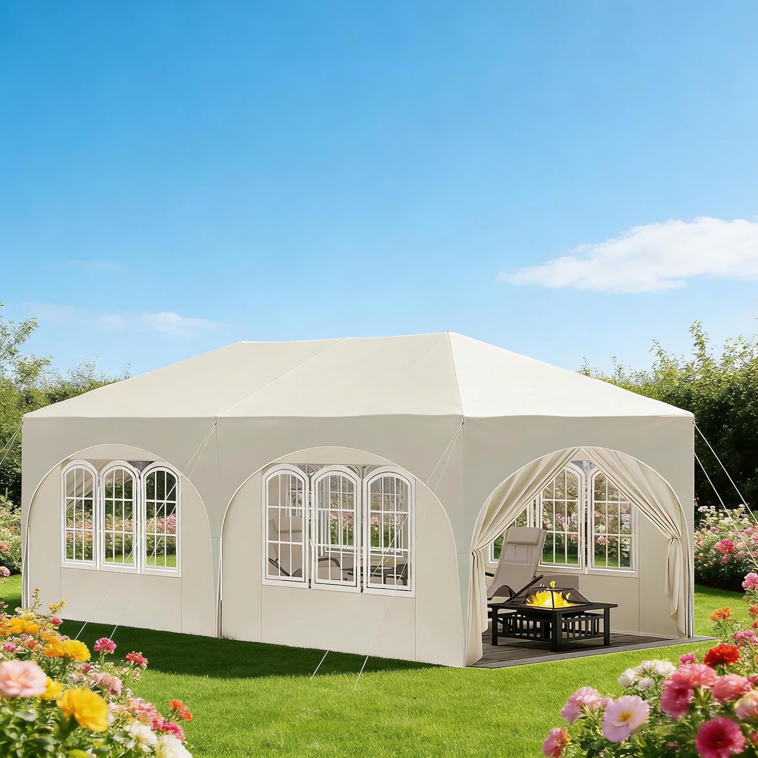 Sonnenschutz Überdachung Terrasse Garten Pavillon 3x6m wasserdicht stabil UV50+ mit 6 Seitenwänden höhenverstellbar Sonnenschirm Pop-up Faltpavillon für Camping & Party