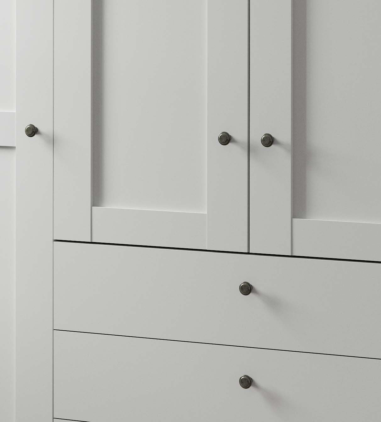 WIEMANN Drehtürenschrank mit 3 Schubkästen, Landhausstil Kleiderschrank 300cm breit, Weiß, Höhe 216cm, Marlow