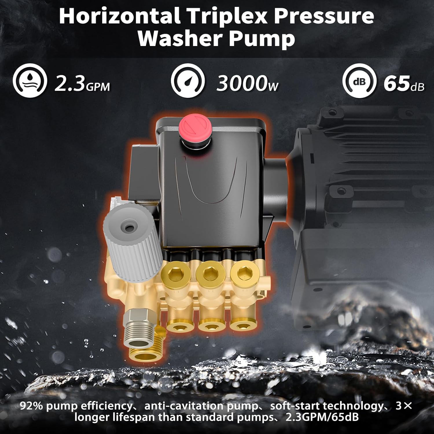 2025 Upgraded 100bar 2.3GPM Commercial Electric Pressure Washer�CPM Inverter 3HP Motor Horizontal Triplex Pump Power Washer with 65dB Quiet with 7 Nozzles (0��/15��/25��/40��/Soap/Turbo) for Cars/Driveway