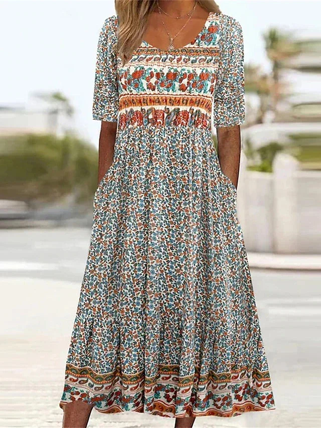 Damen Midikleid mit Boho-Print