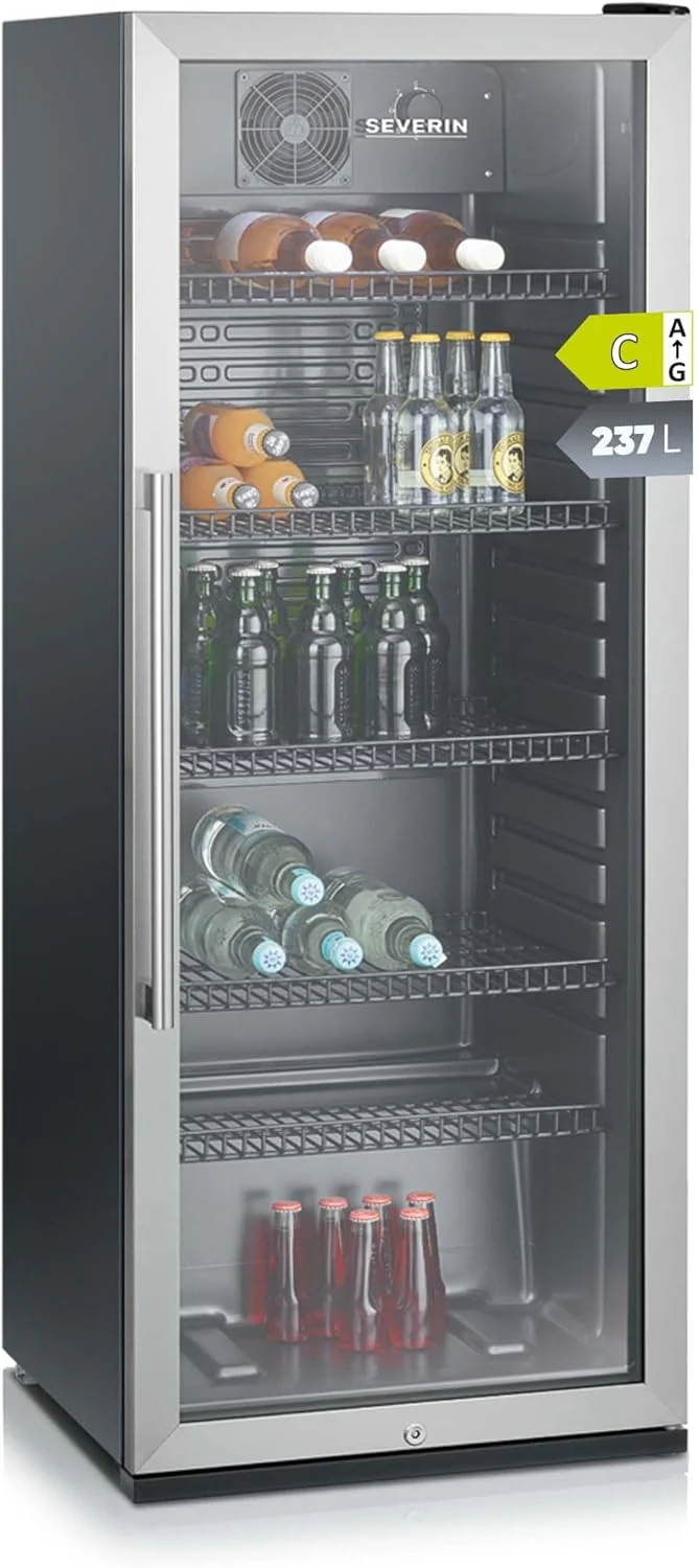 SEVERIN Flaschenk��hlschrank, mit integriertem Schloss und integrierter LED-Beleuchtung, 118 L Nutzinhalt, schwarz/silber, FSK 8840
