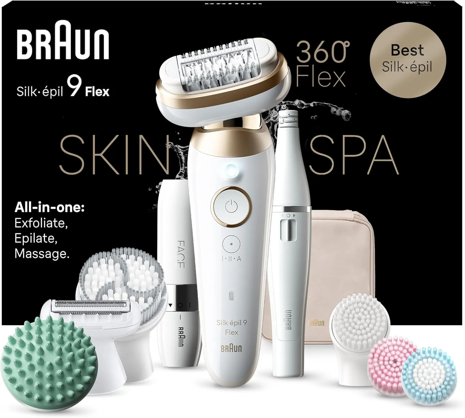 Braun Silk-épil 9 Flex SkinSpa, Depiladora Eléctrica Para Una Eliminación Del Vello Fácil, 9-681 3D, Blanca/Dorada