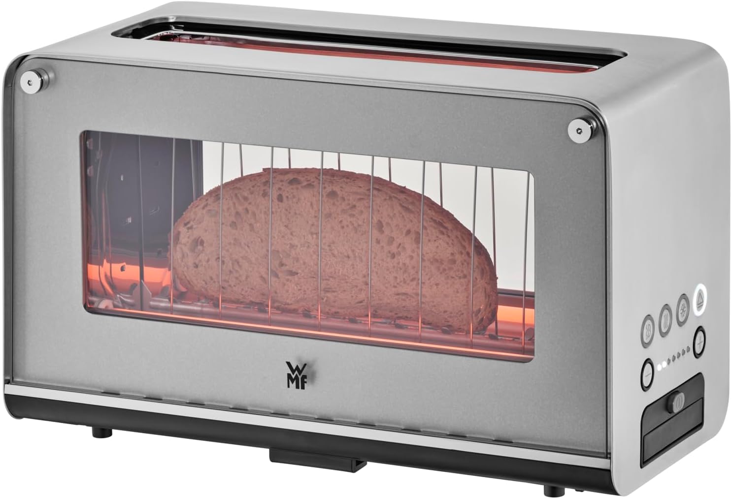 WMF Lono Toaster Glas mit Brtchenaufsatz, 2 Scheiben, XXL, motorisierte Toastaufnahme, Aufwrm-Funktion, 7 Brunungsstufen, Toaster edelstahl matt