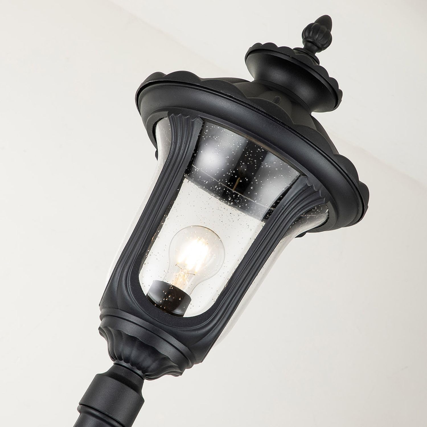 Licht-Erlebnisse Stehleuchte außen 246,5 cm hoch IP44 Glas Aluminium Schwarz Rustikal Wegeleuchte aussen Garten Außenlampe Straßenlaterne Mastleuchte
