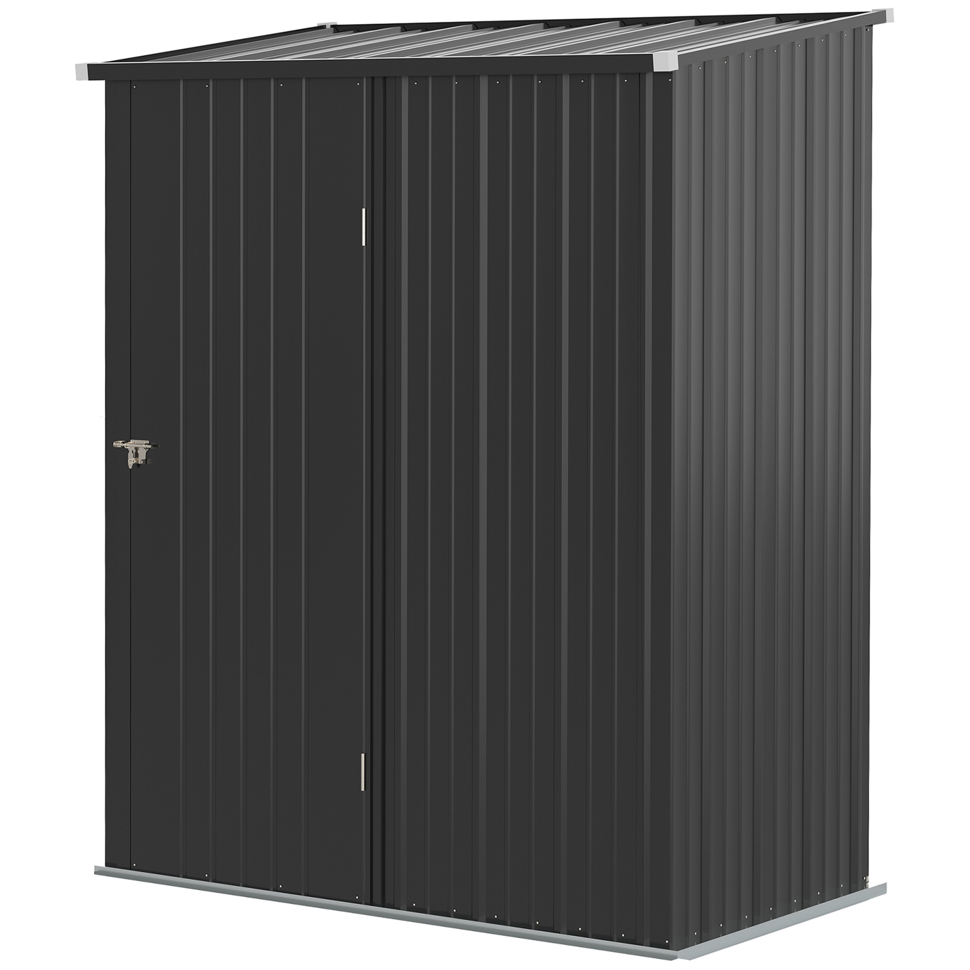 Outsunny Tuinschuur Gereedschapsschuur, afsluitbare deur, weerbestendig, incl. schappen, 161,5 cm x 94,5 cm x 196 cm, Zwart