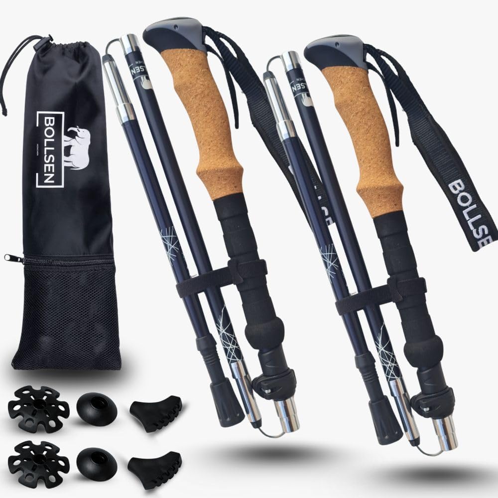 BOLLSEN Expedition Pro Wanderstöcke faltbar – Leichte Aluminium Trekkingstöcke, faltbar & höhenverstellbar – verstellbare Stöcke für Wandern, Trekking & Nordic Walking