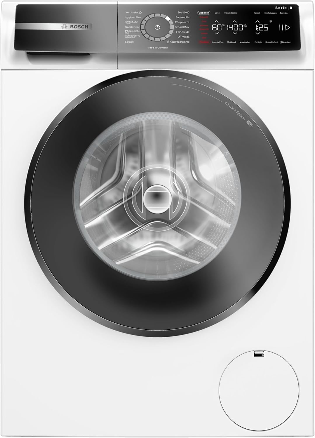 Bosch WGB244040 Seria 8 inteligentna pralka, 9 kg, 1400 obr./min, Made in Germany, Active Water Plus oszczędność energii i wody, Iron Assist para do rozcinania, Mini Load