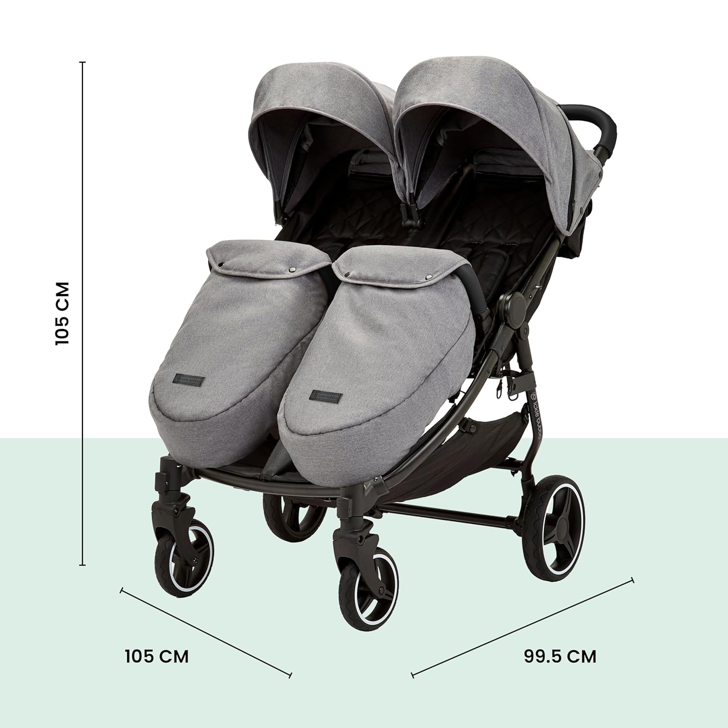 Venus Max Doppel kinderwagen - geeignet von Geburt bis 15 kg (ca. 3 Jahre), kompakter, leichter, faltbarer Zwillingskinderwagen, inklusive Regenschutz und Fußwärmer (Biscuit)